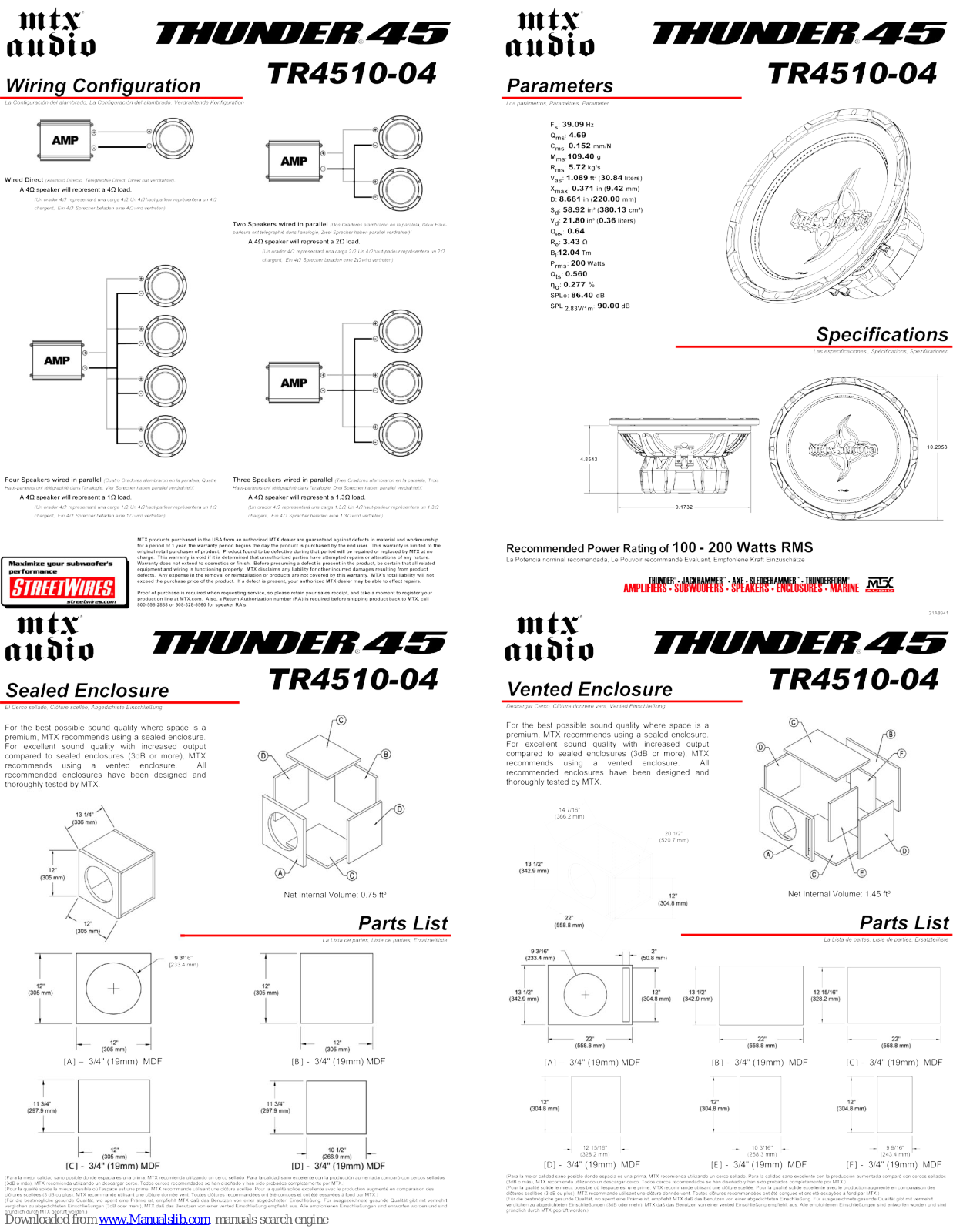 MTX Thunder TR4510-04, Thunder 45 Connection Manual - ManualMachine.com