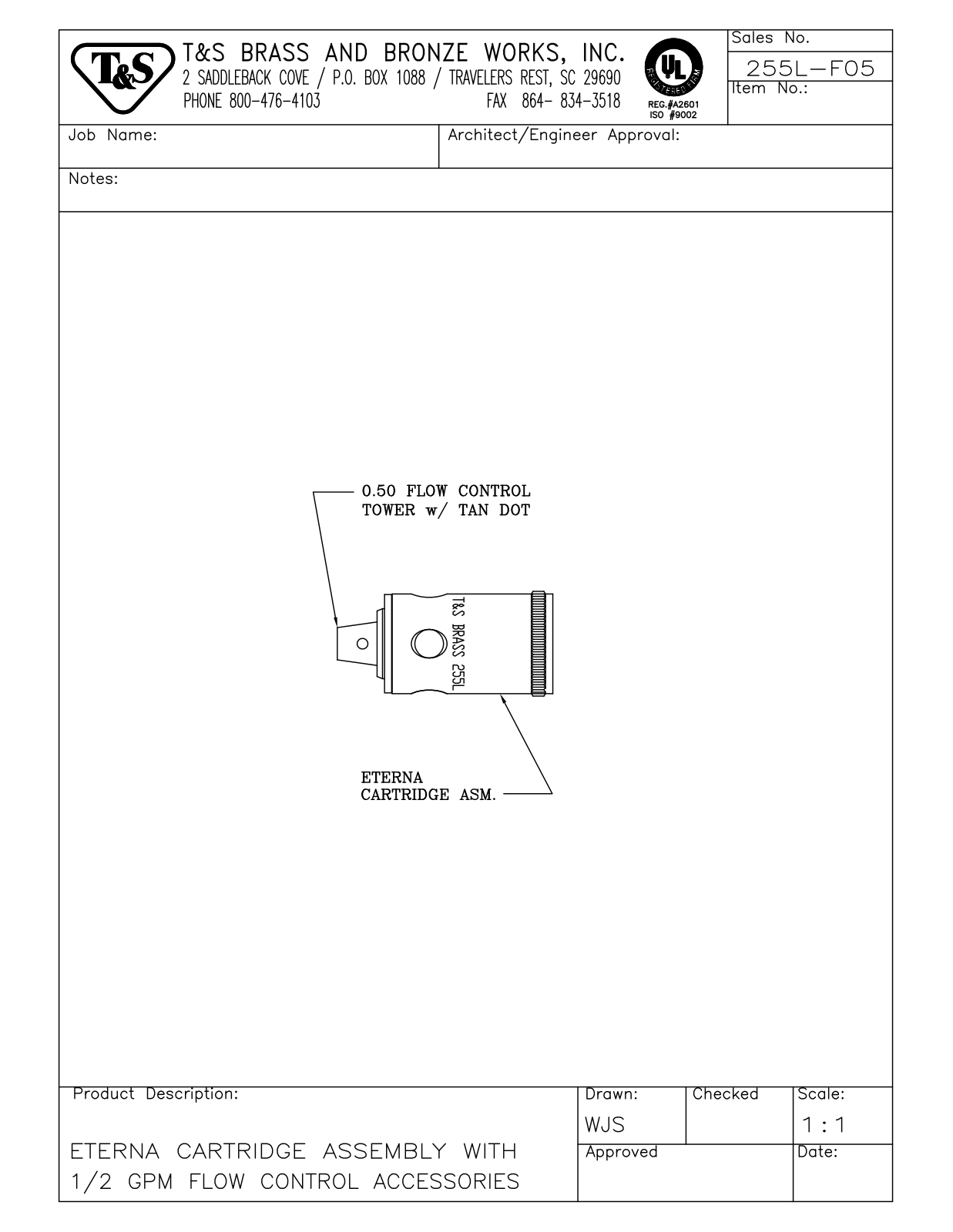 T & S Brass & Bronze Works 255L-F05 General Manual