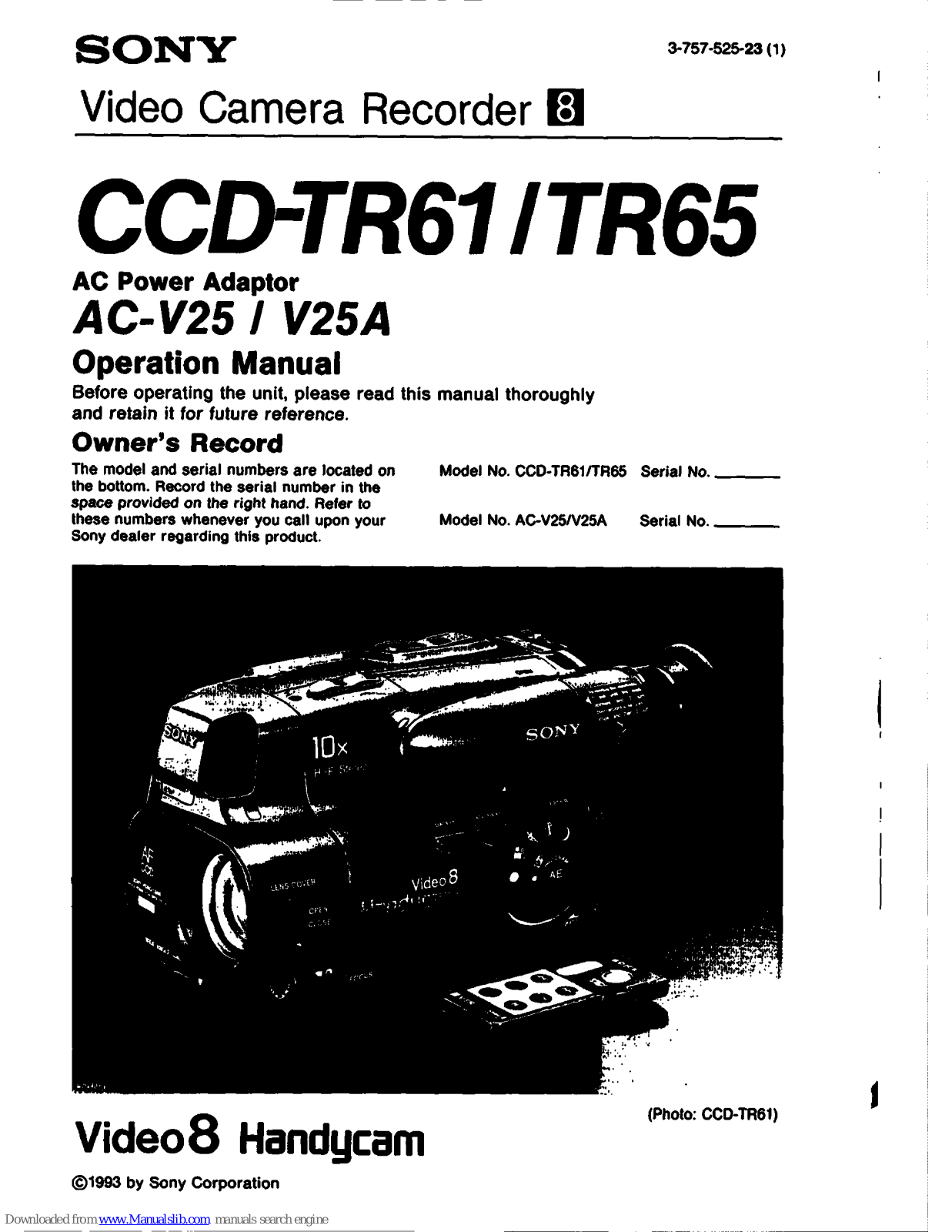 Sony Handycam CCD-TR61, Handycam CCD-TR65 Operation Manual