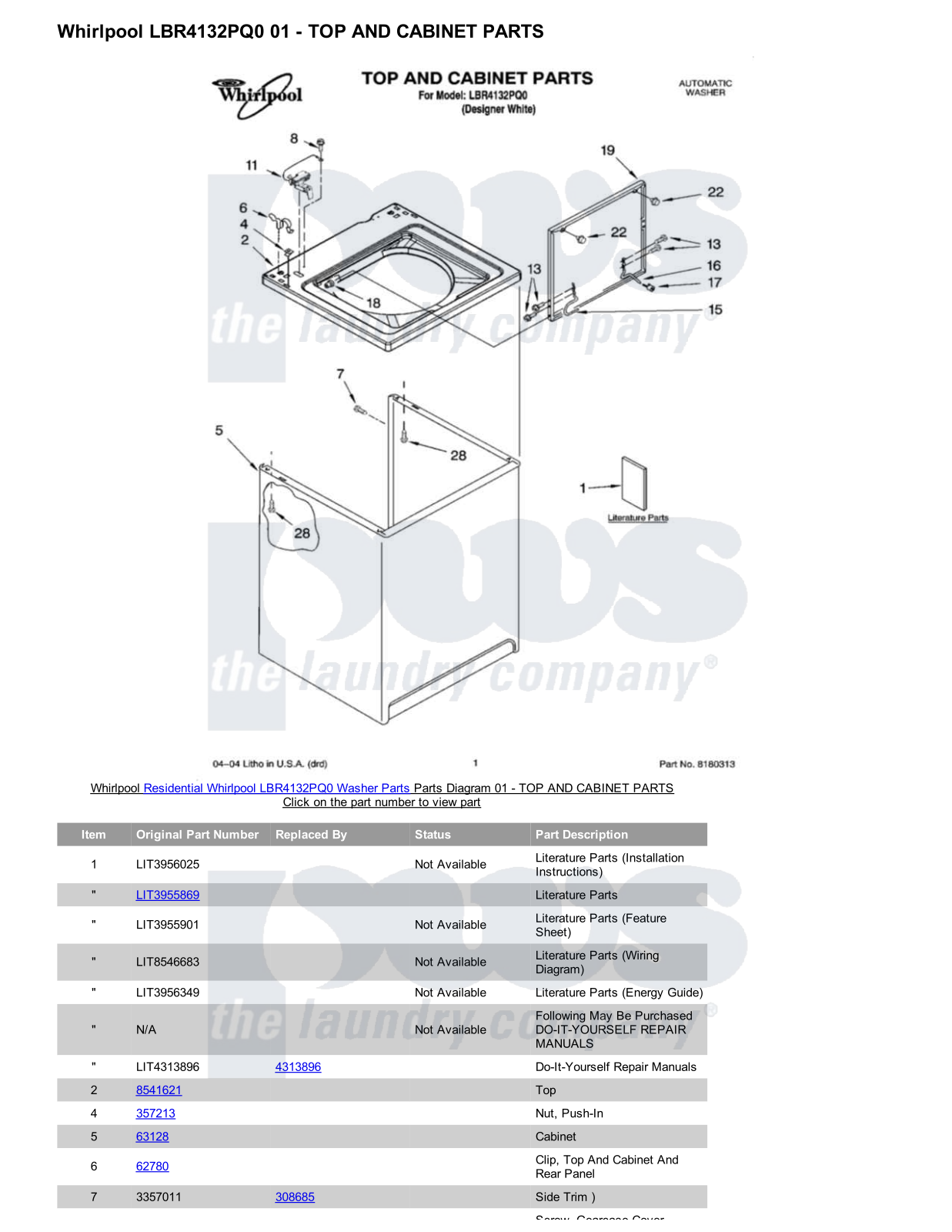 Whirlpool LBR4132PQ0 Parts Diagram