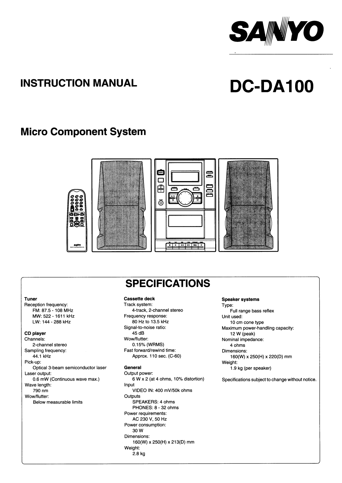 Sanyo DC-DA100 User Manual