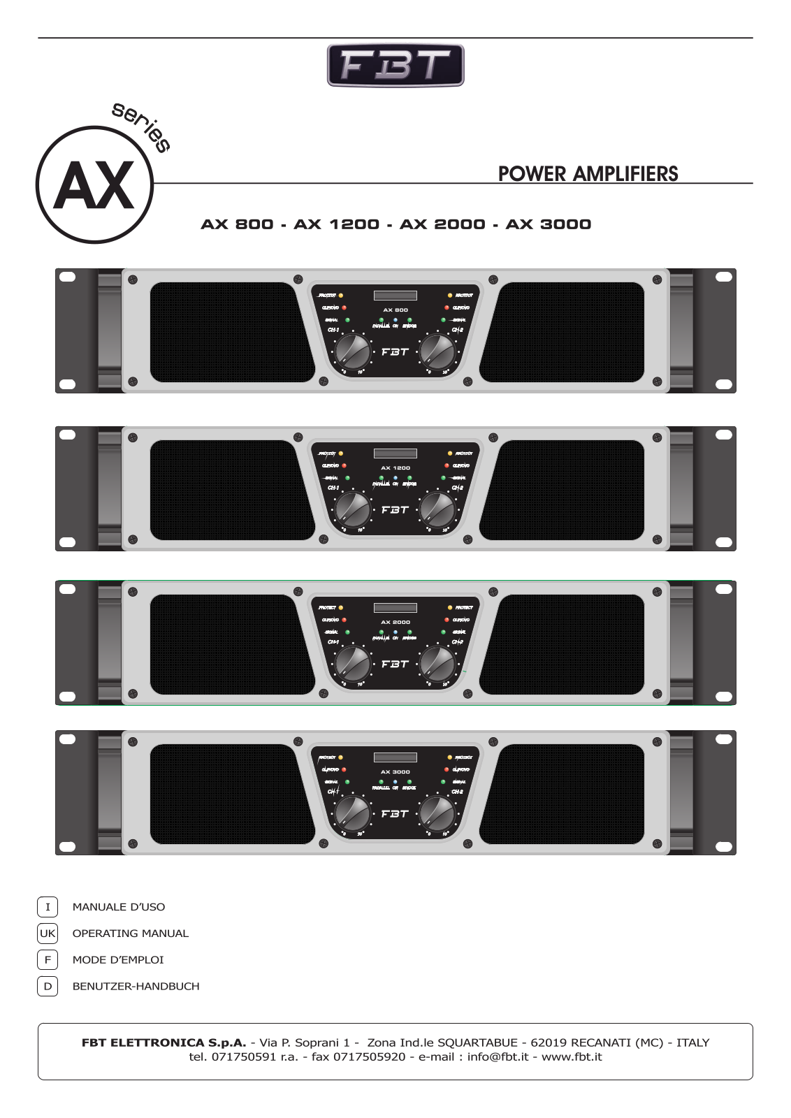 FBT AX1200, AX800, AX 2000, AX 3000 User manual