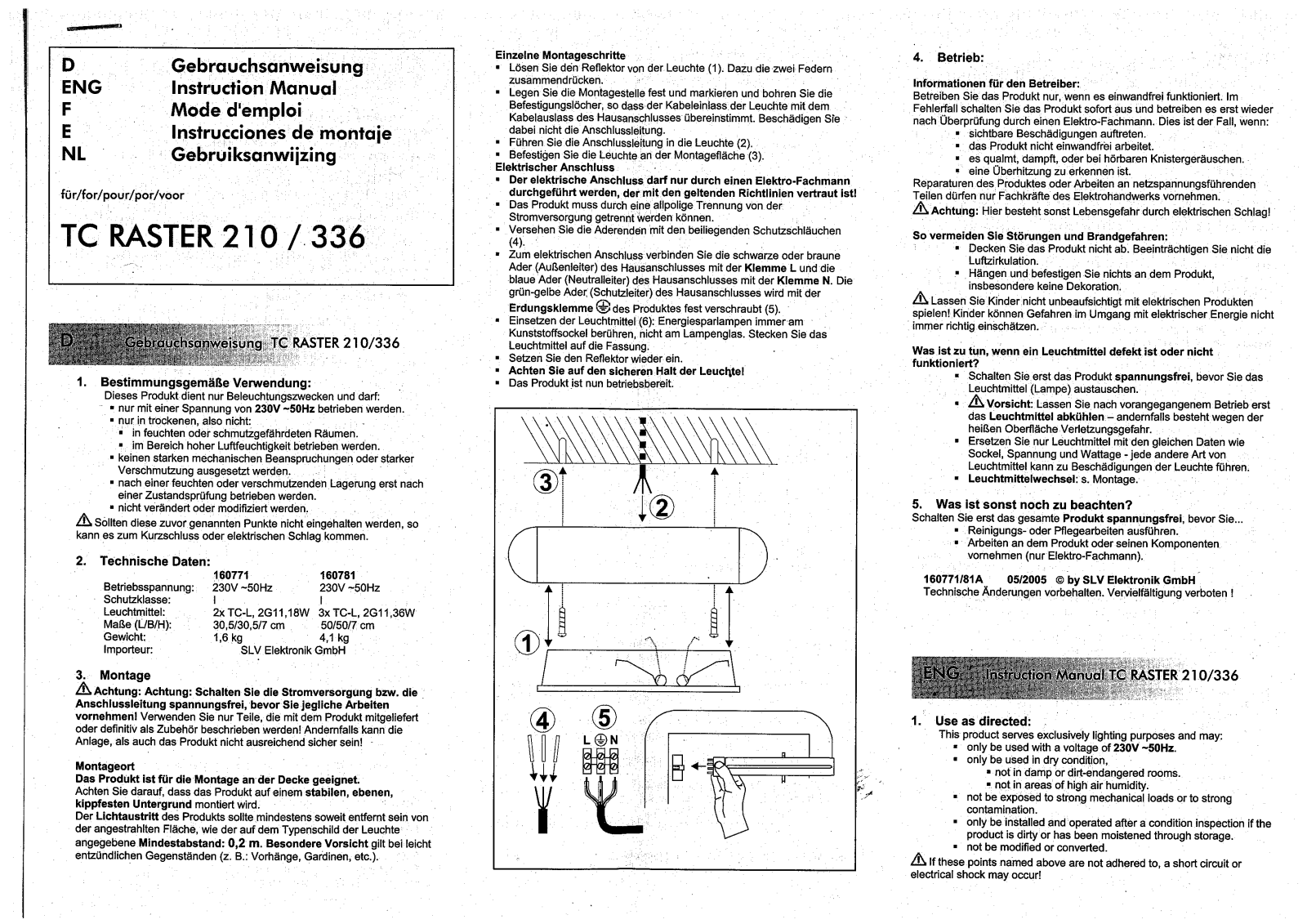 SLV TC raster 210, TC raster 336 Instruction Manual