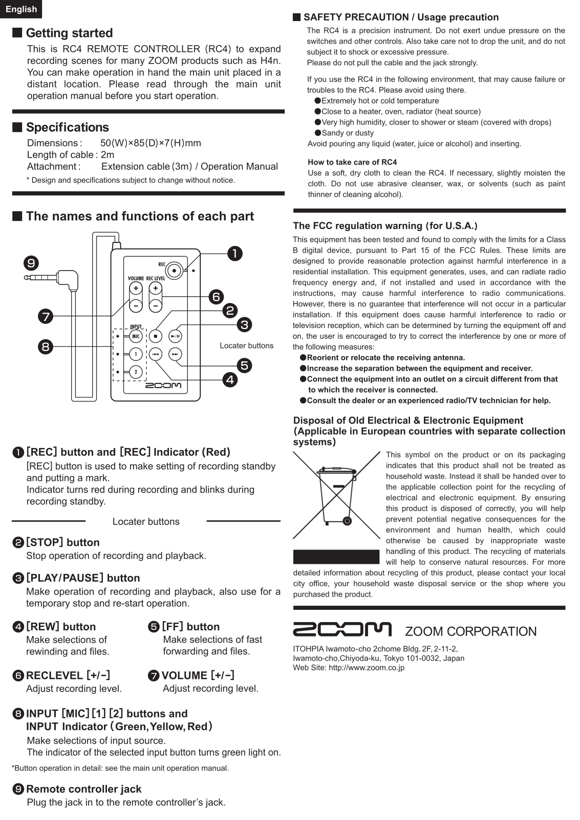 ZOOM RC4 User Guide