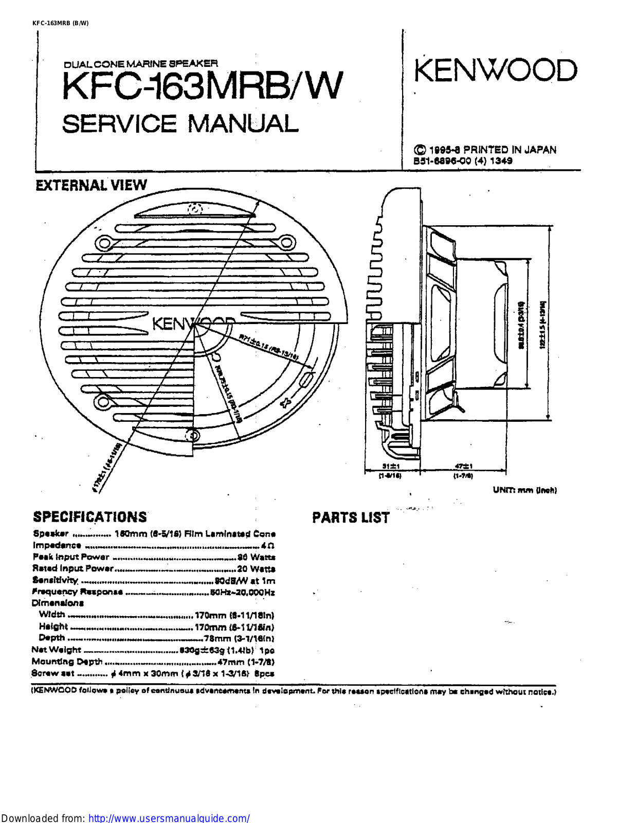 KENWOOD KFC-163MRB, KFC-163MRW User Manual