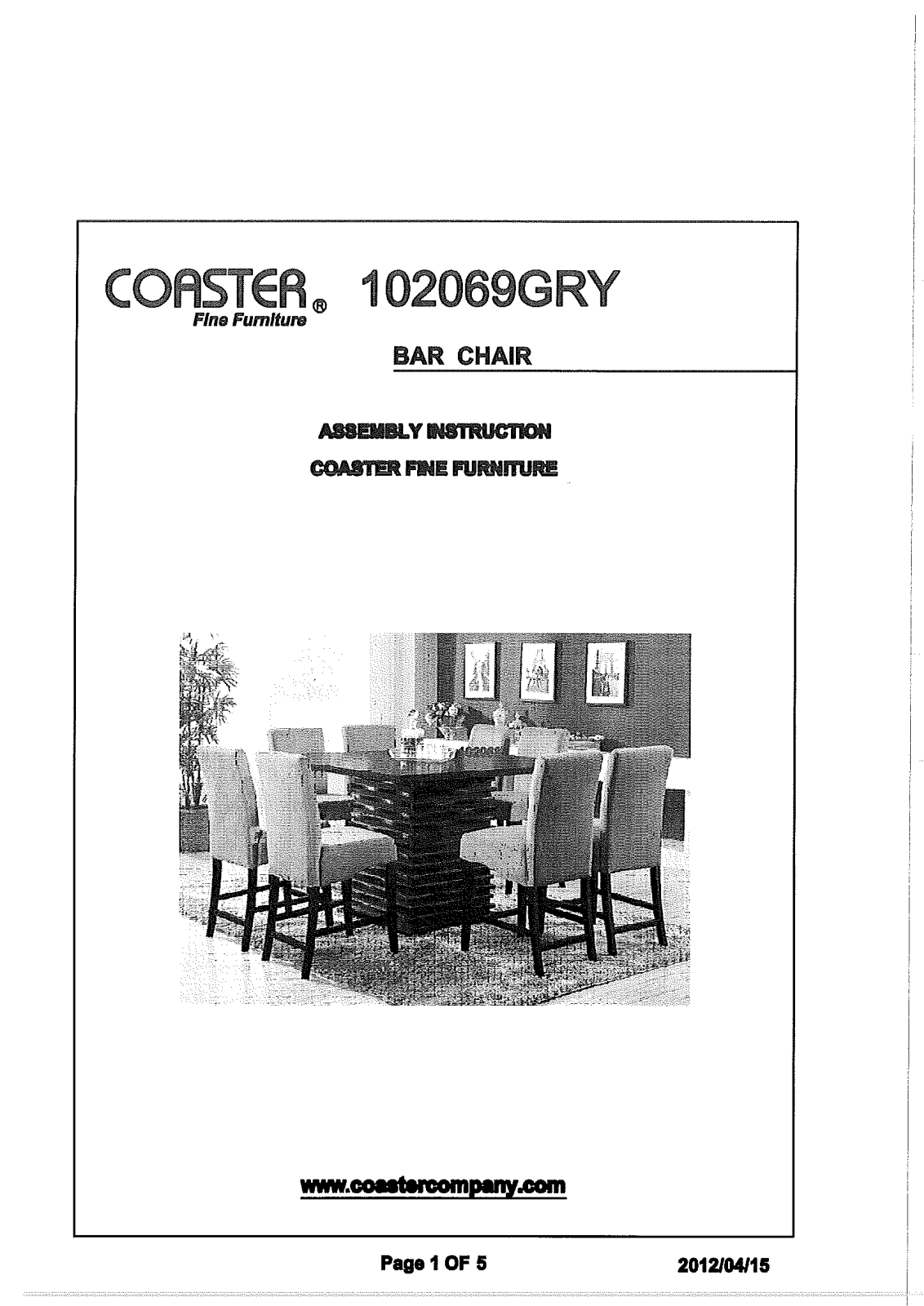 Coaster 102069GRY User Manual