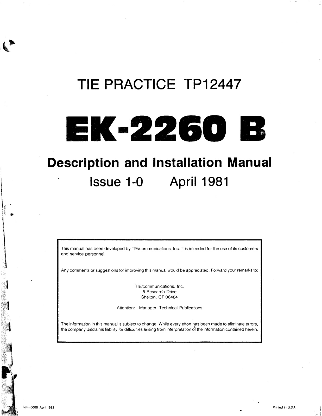 TIE EK-2260 User Guide