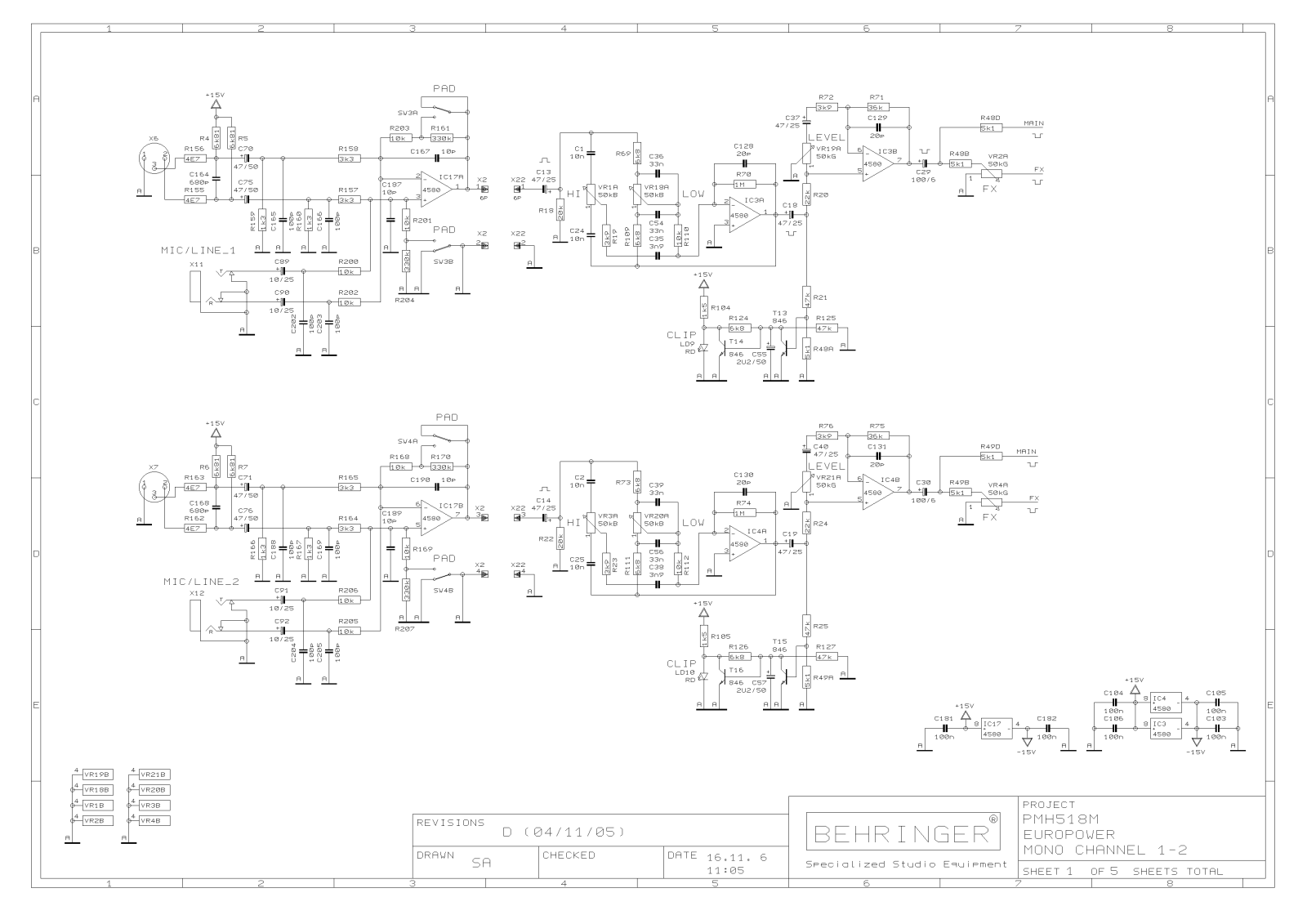 Behringer PMH-518-M Schematic