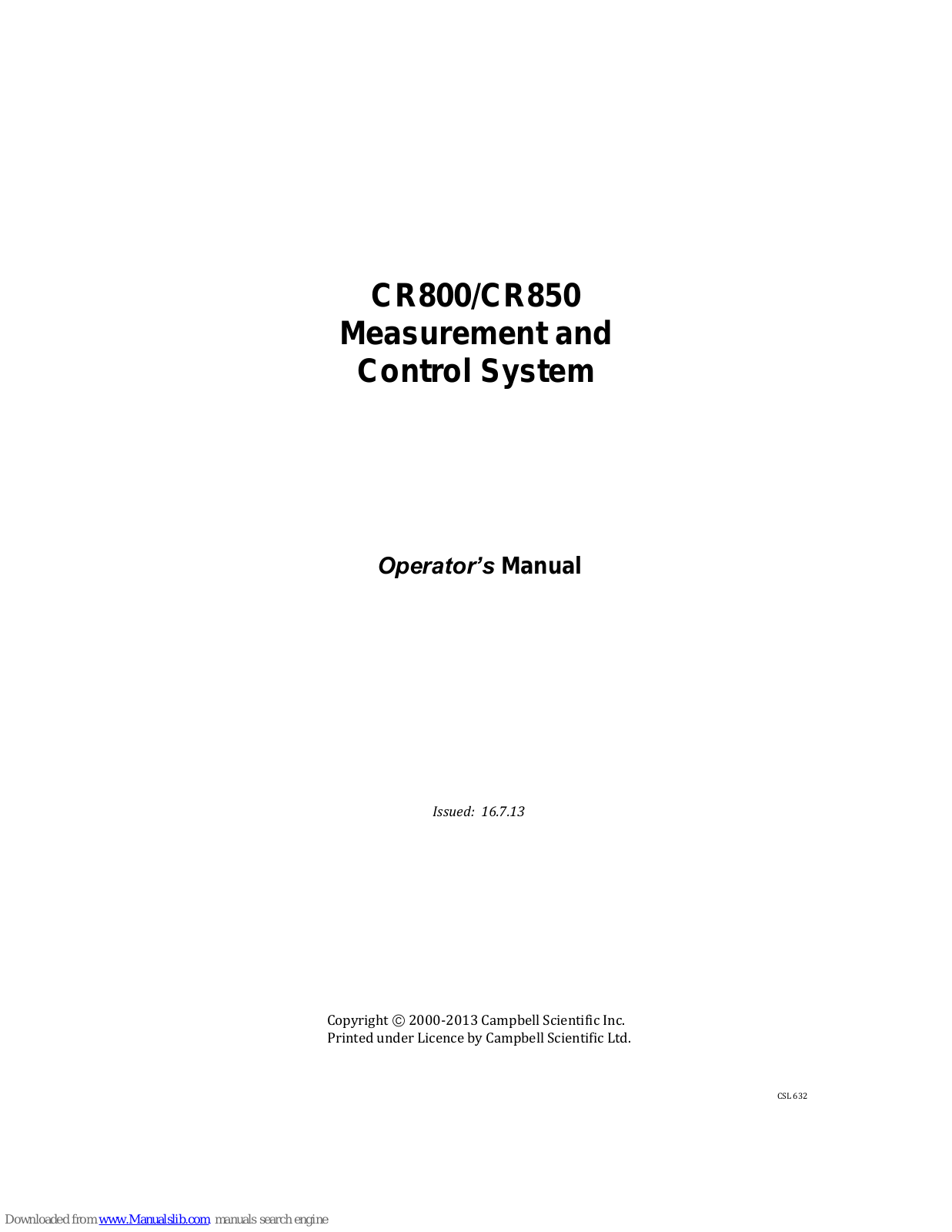 Campbell CR850, CR800 Operator's Manual