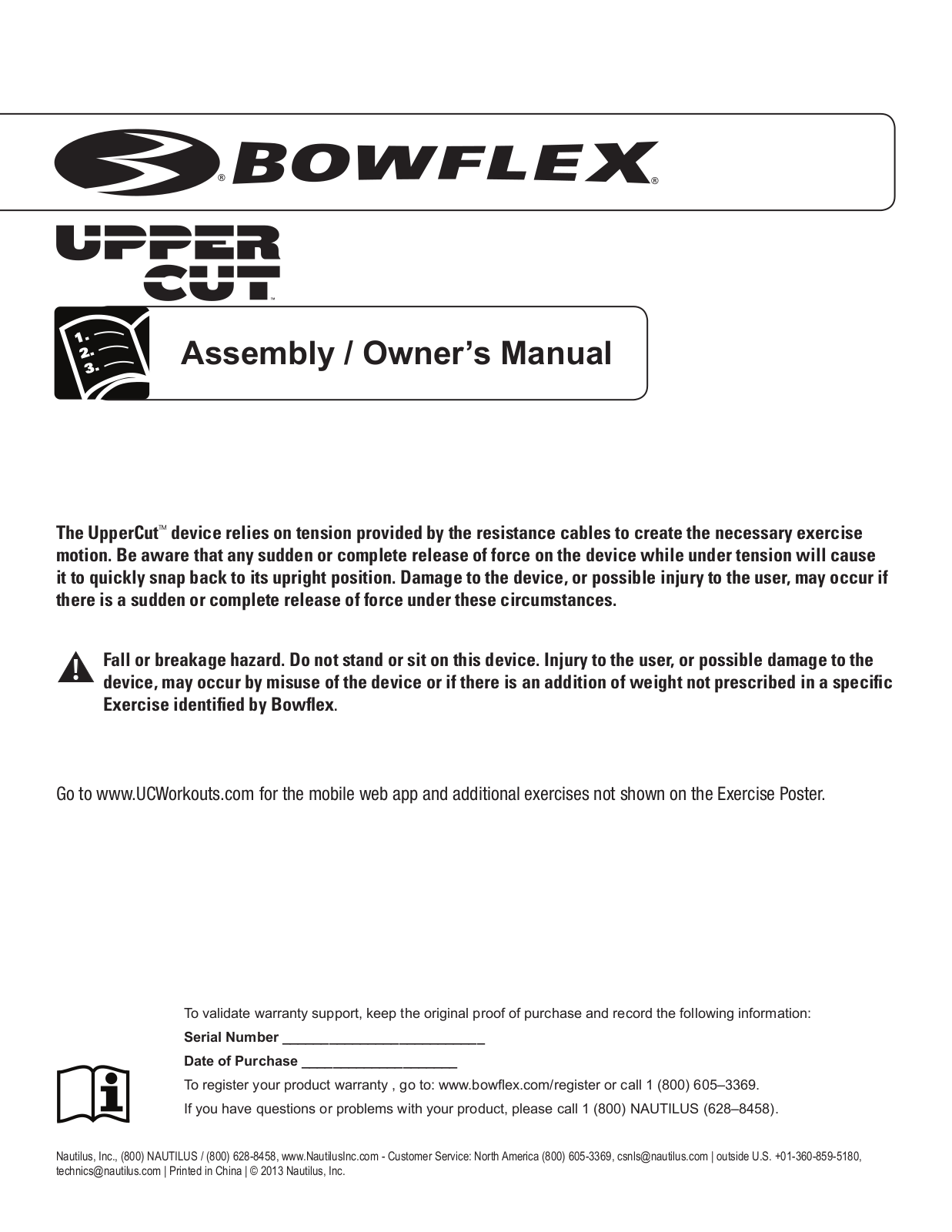 Bowflex UpperCut Owner's Manual