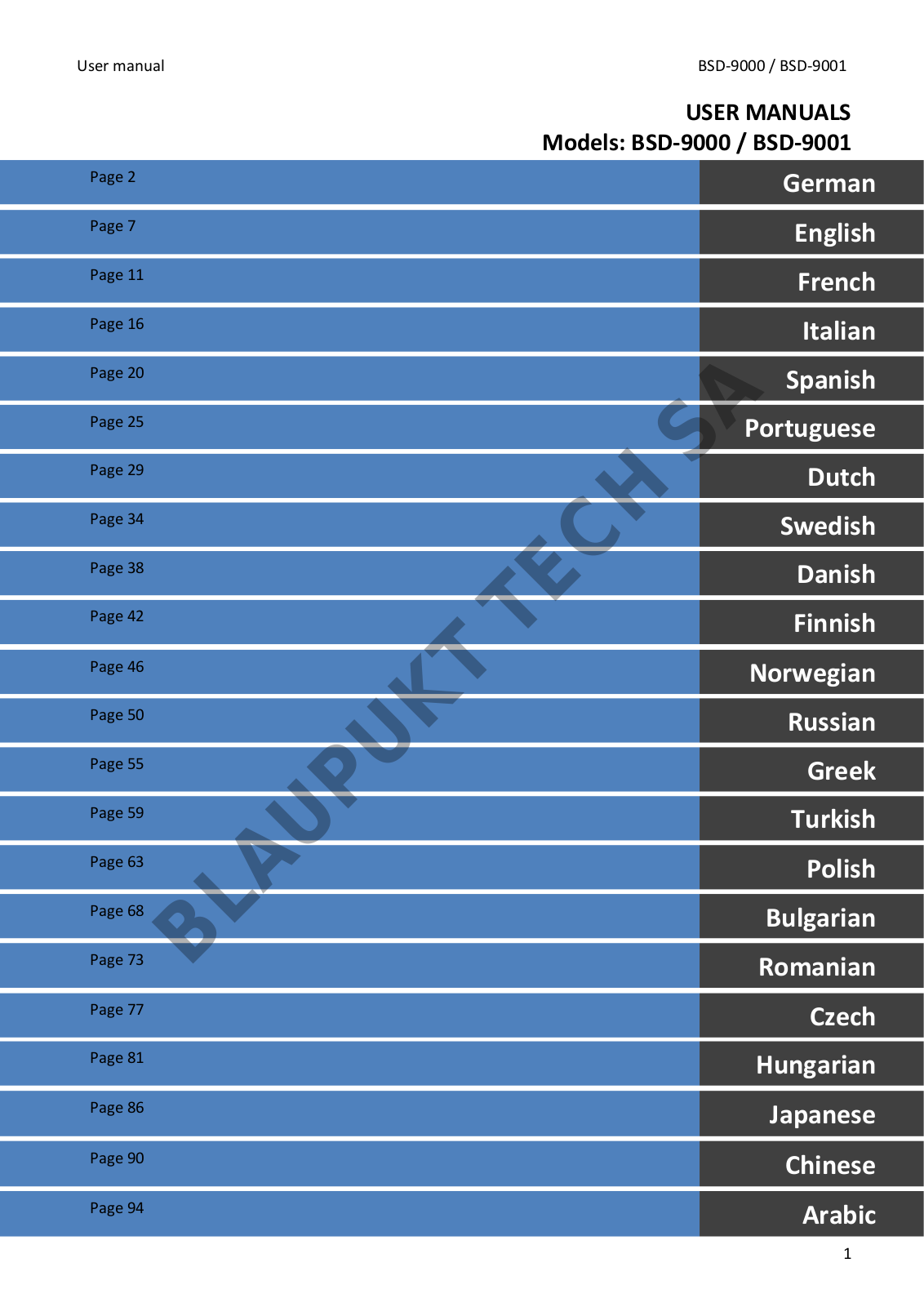 Blaupunkt BSD-9000 User Manual