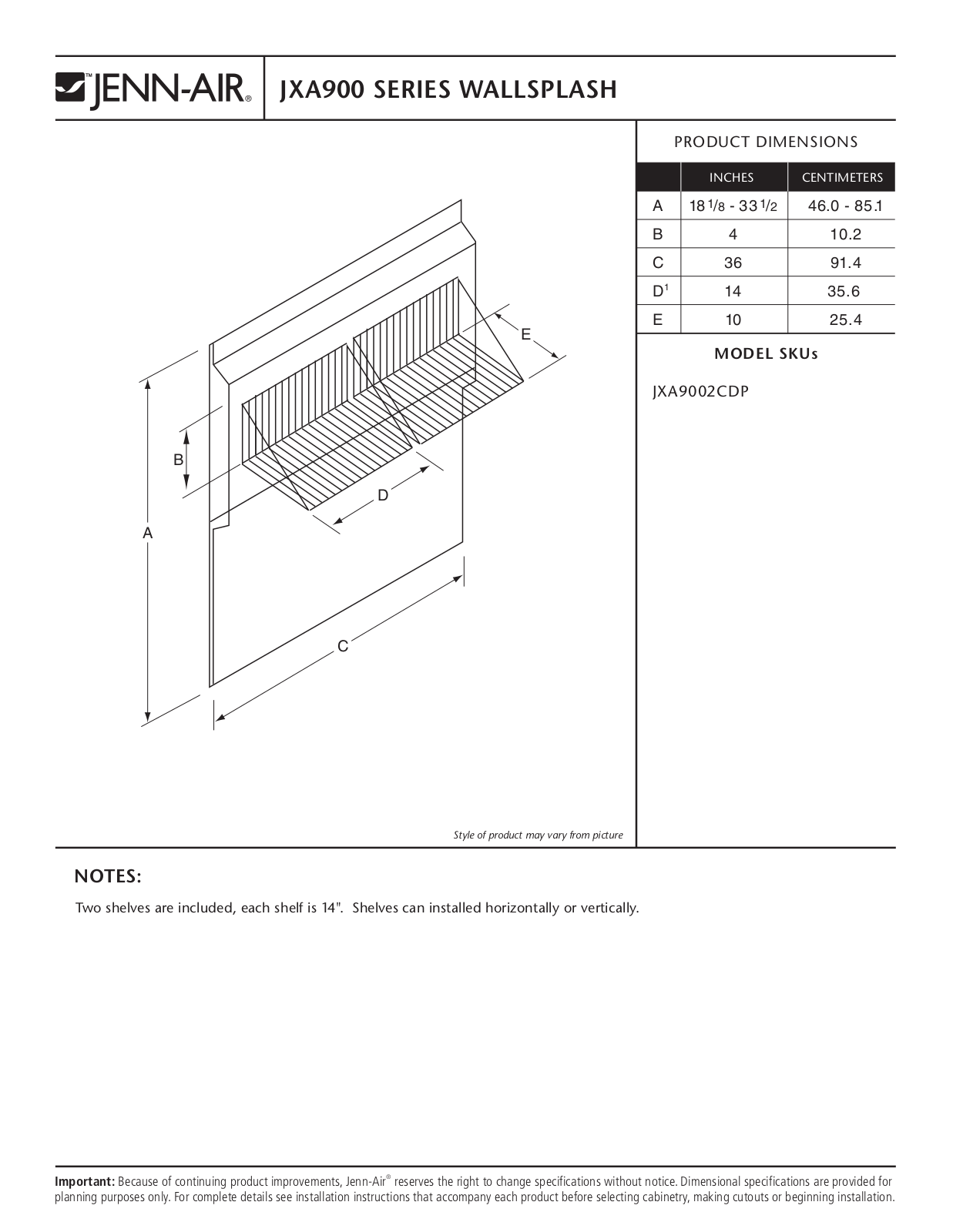 Jenn-Air JXA9002CDP Dimension Guide