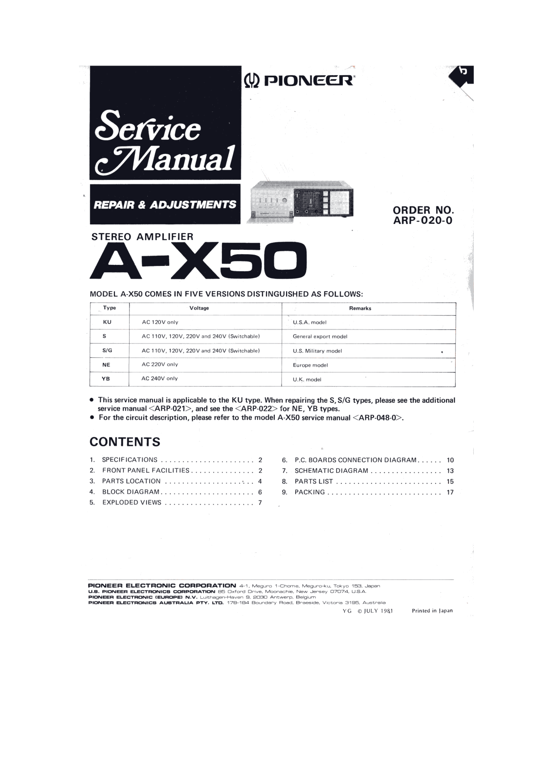 PIONEER A X50 Service Manual