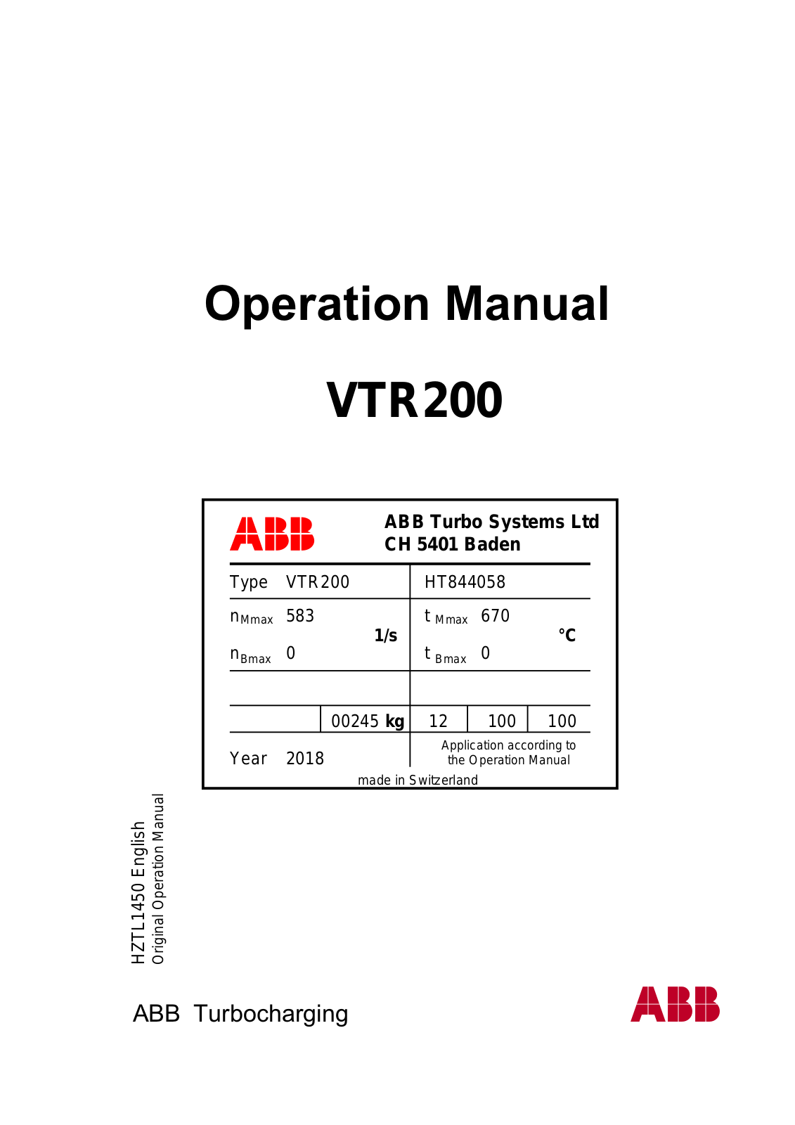 Abb VTR200 User Manual