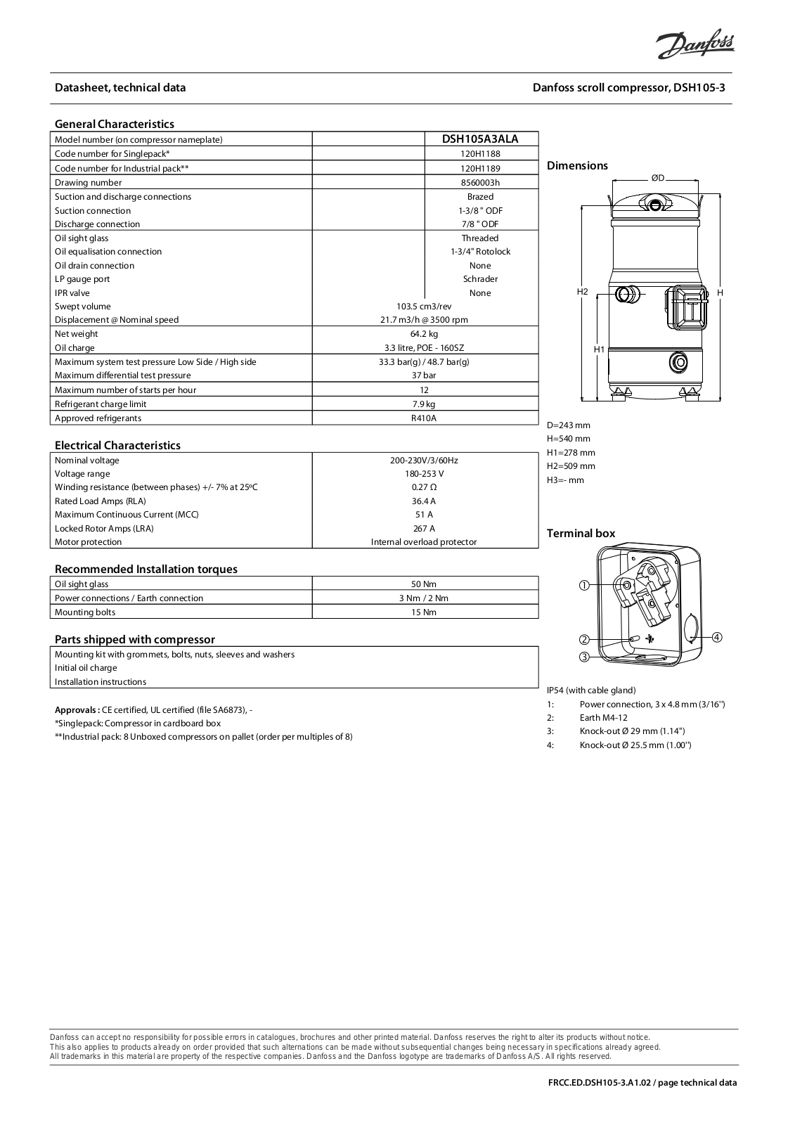 Danfoss Electronics DSH105-3 Data Sheet