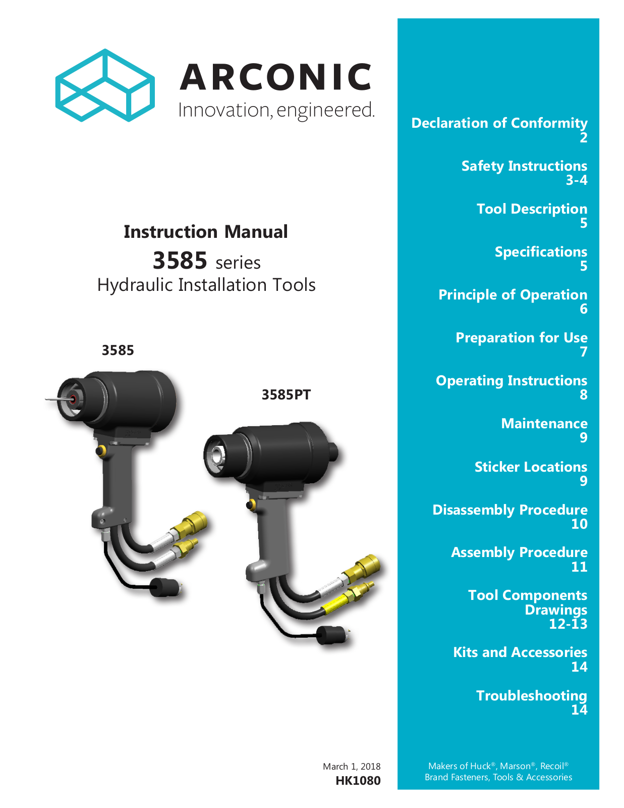 Huck 3585, 3585PT Instruction Manual - ManualMachine.com