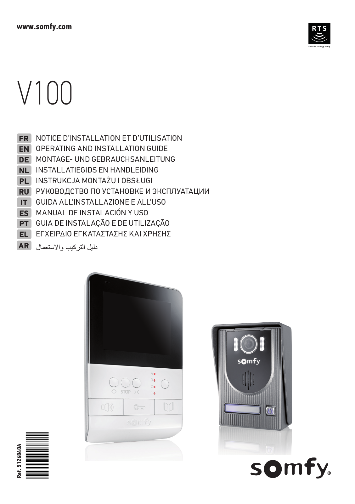 Somfy V100 Operating and installation guide