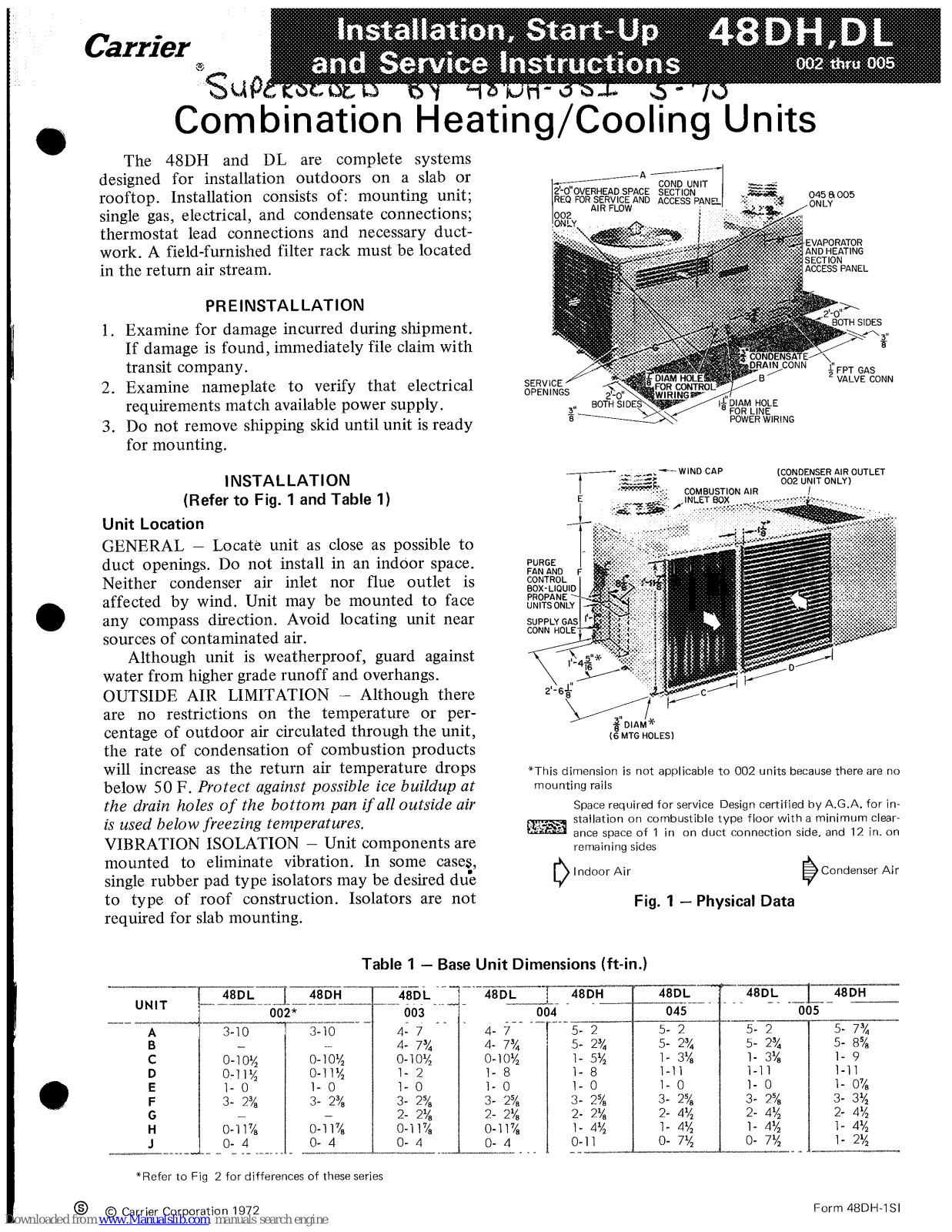 Carrier 48DL002, 48DL003, 48DL004, 48DL005, 48DH002 Installation, Start-up And Service Instructions Manual - ManualMachine.com