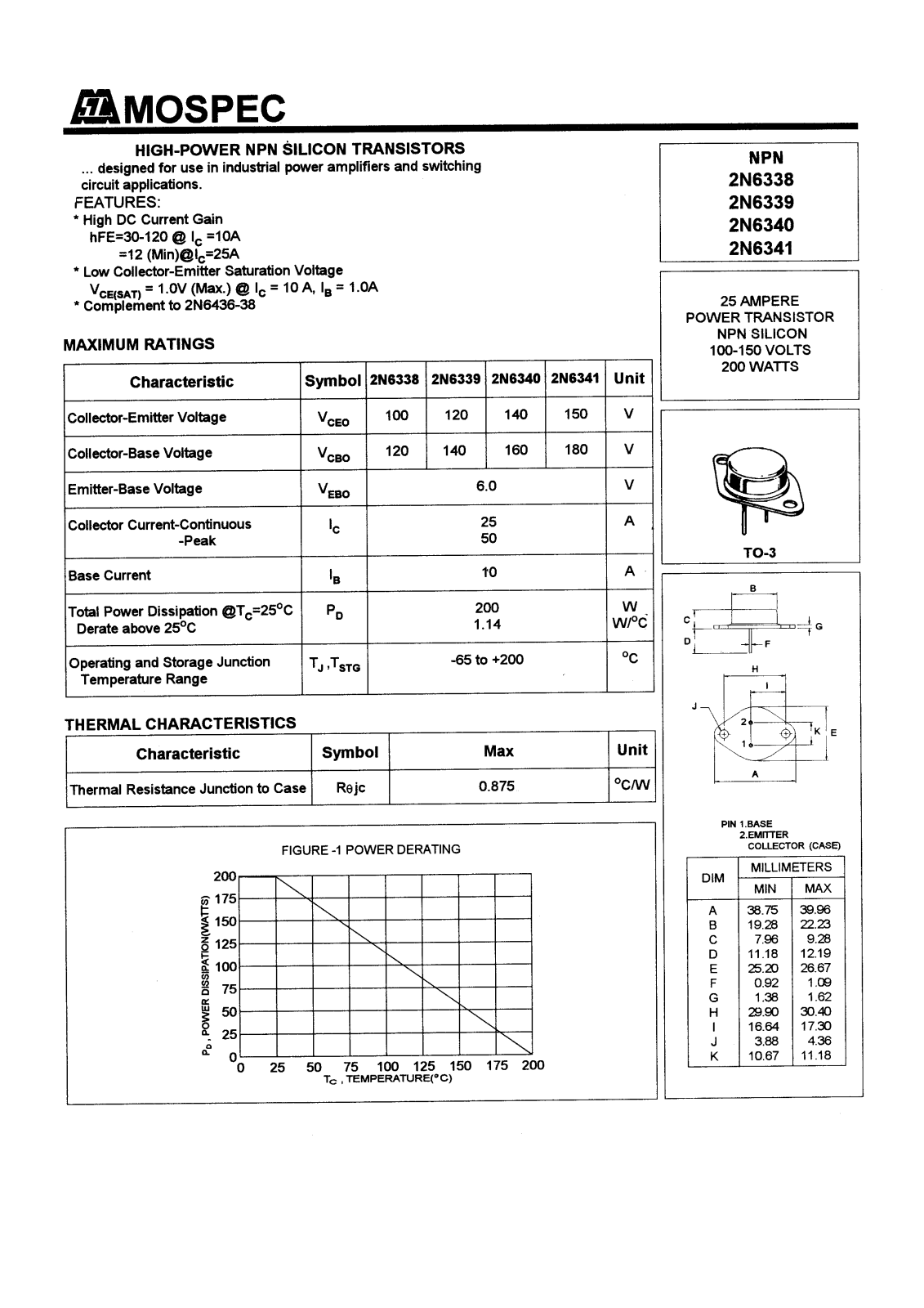 MOSPEC 2N6341, 2N6340, 2N6339, 2N6338 Datasheet