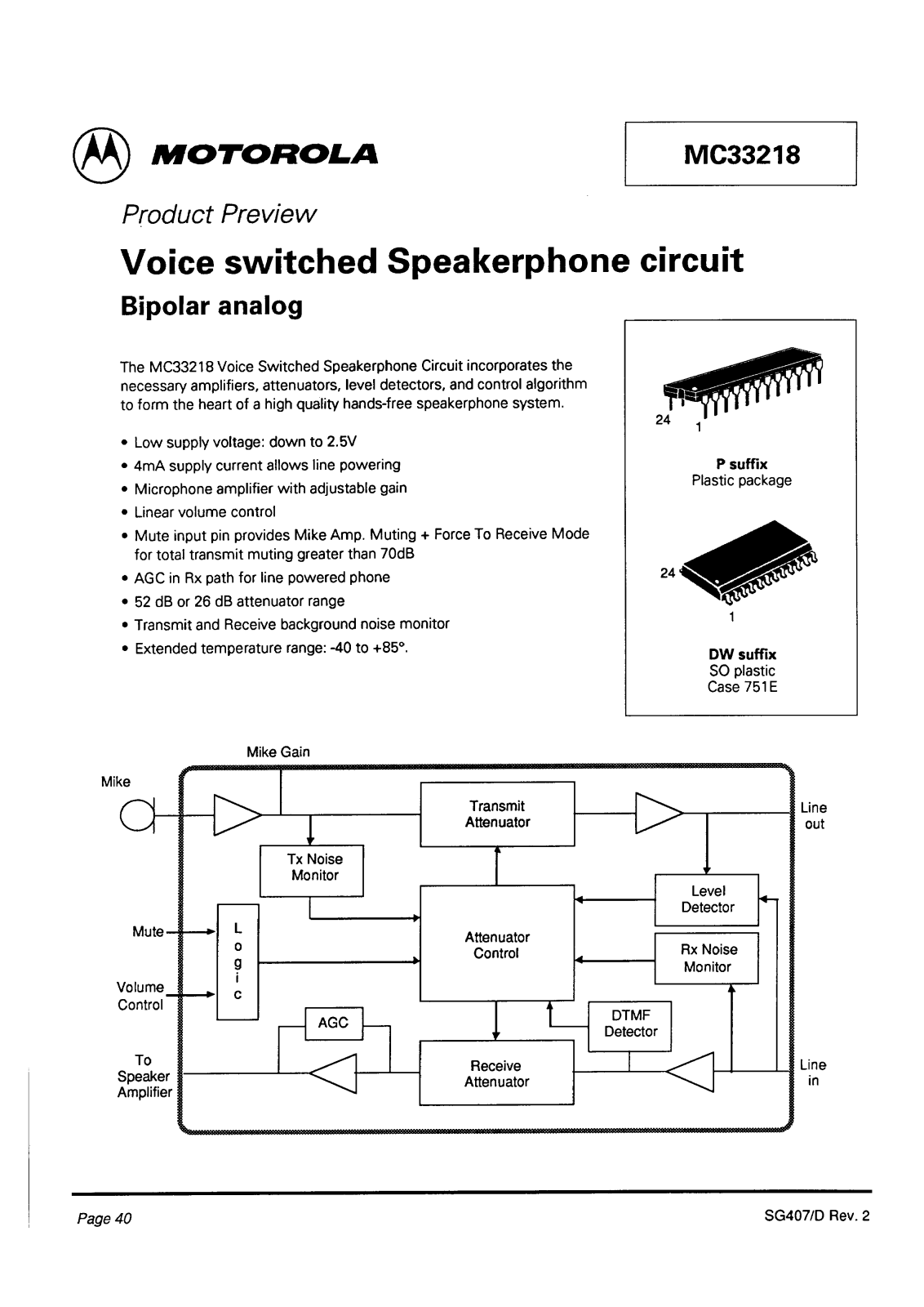 Motorola MC33218P Datasheet