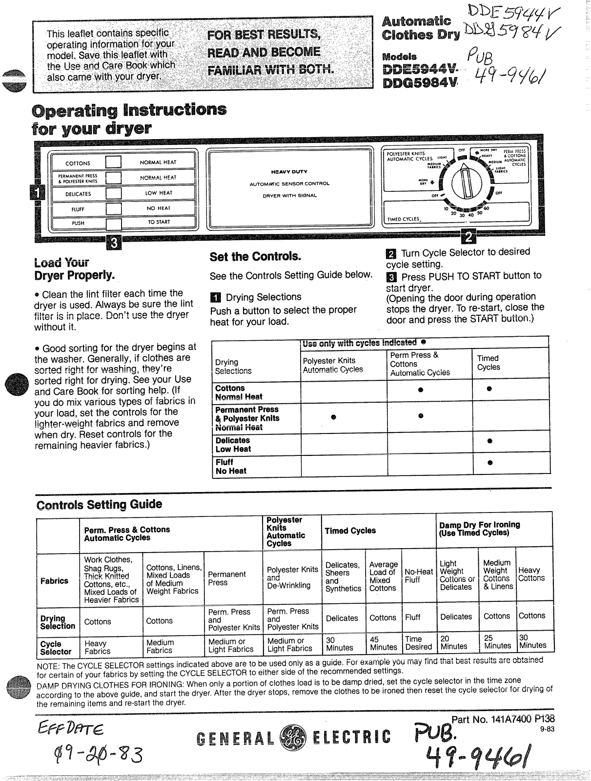 GE DDG5984V, DDE5944V Operating Instructions - ManualMachine.com