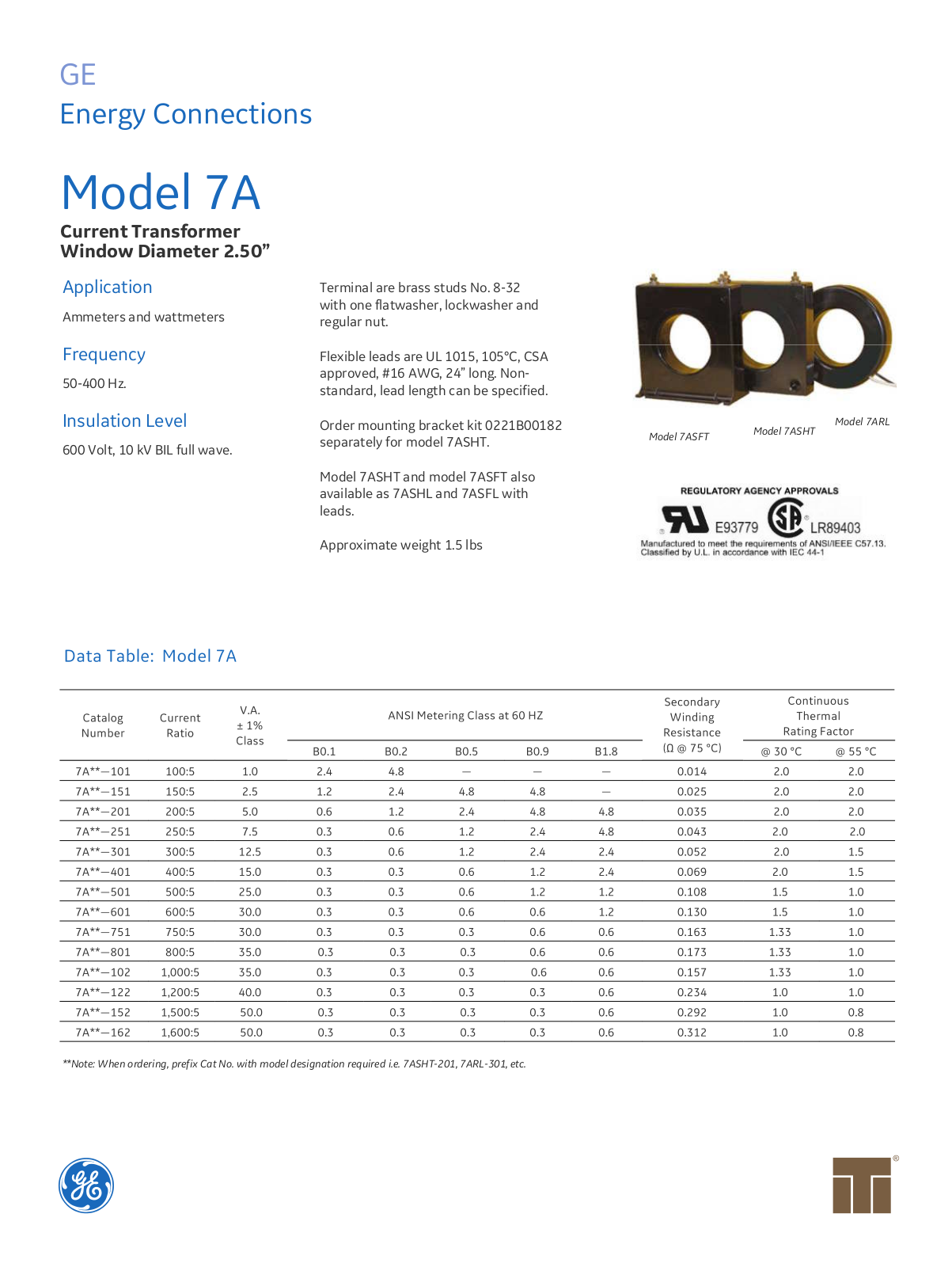 Instrument Transformer, Div of GE 7A Data Sheet - ManualMachine.com