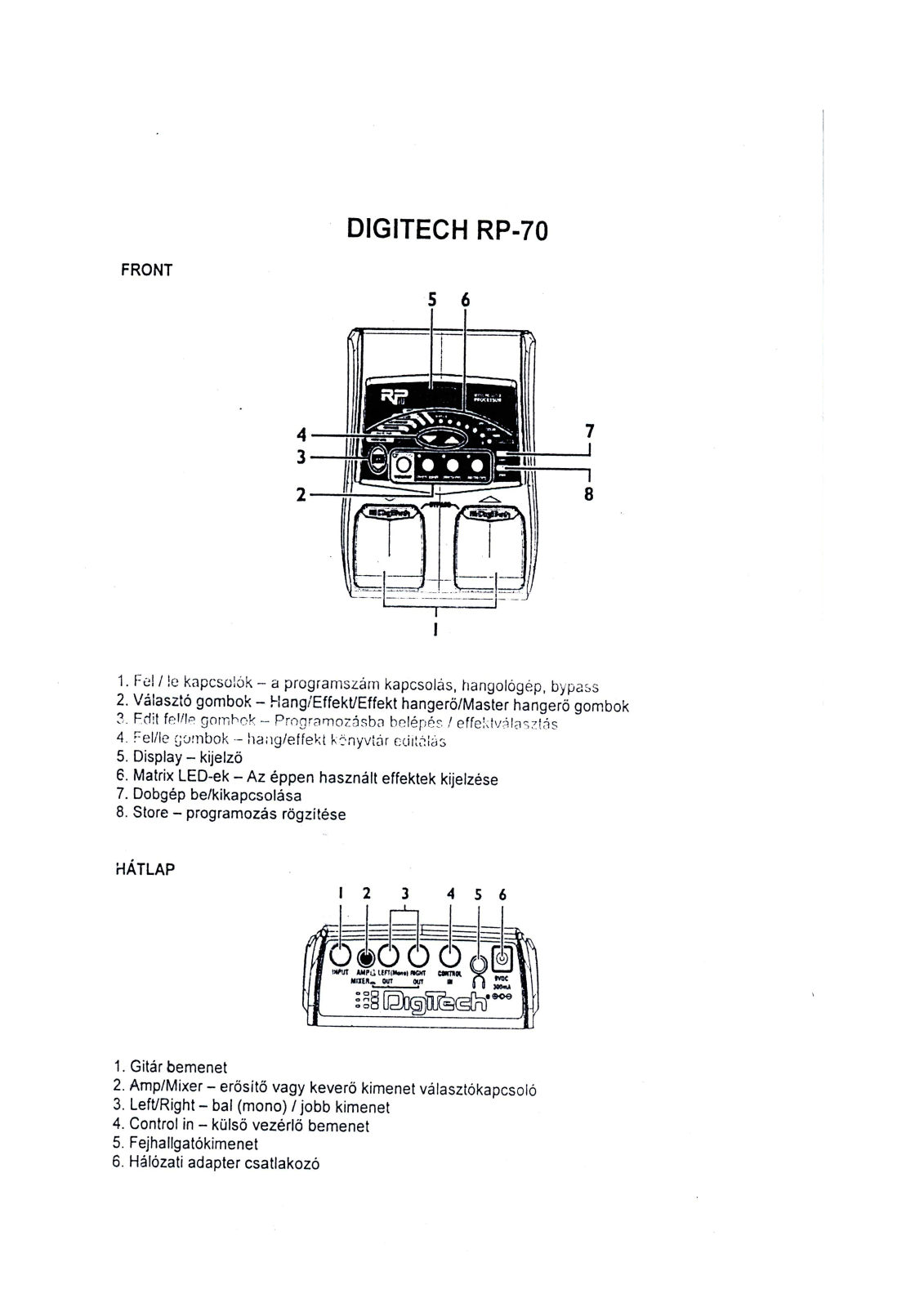 Digitech RP-70 DATASHEET