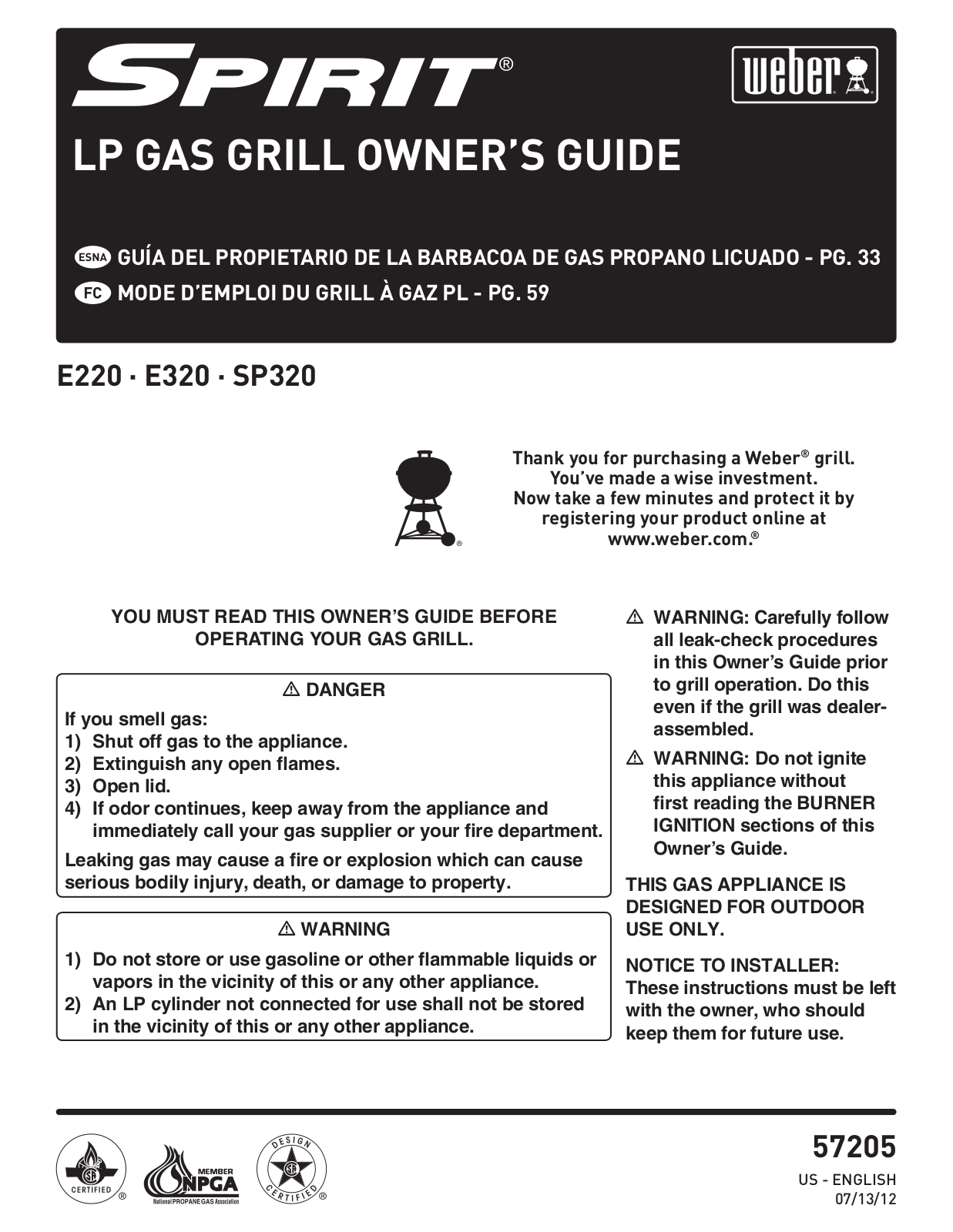 Weber PL - PG. 59 57205 User Manual