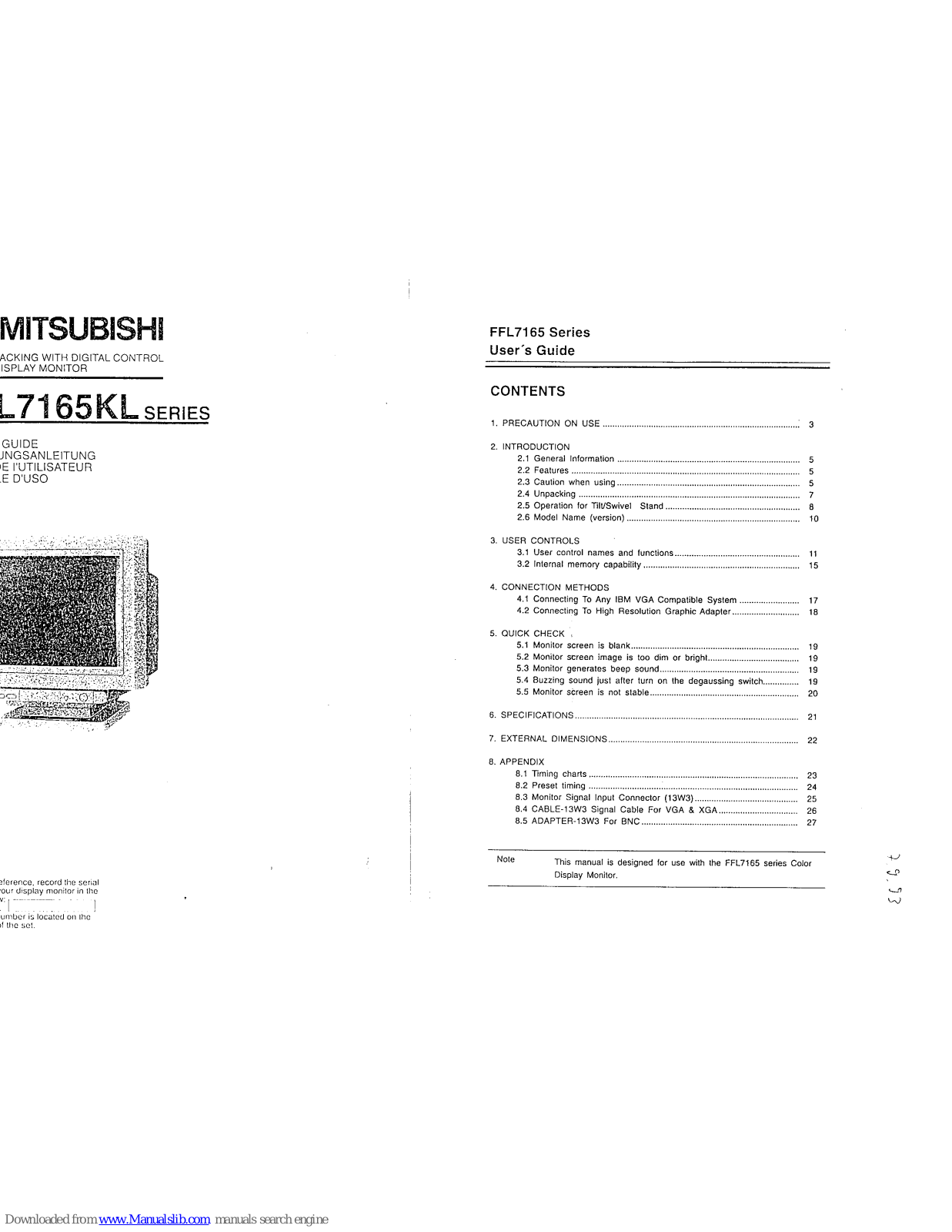 Mitsubishi FFL7165Kl User Manual