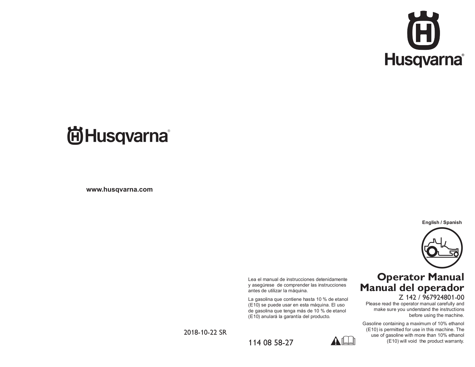 Husqvarna Z142-967924801-00, 967924801-00 Owner’s Manual