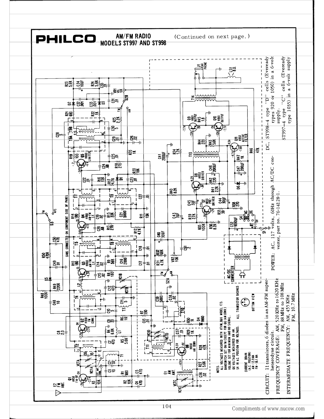 Philco ST997, ST998 schematic