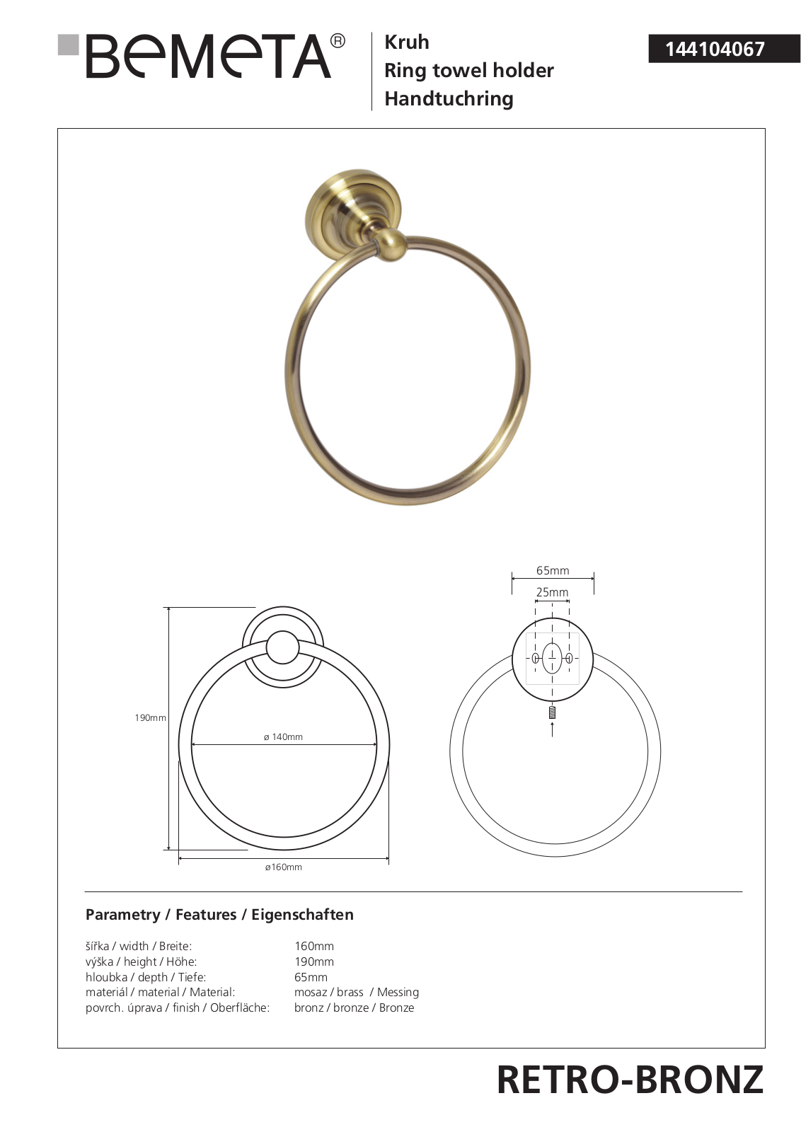 Bemeta RETRO - BRONZ 144104067 User guide