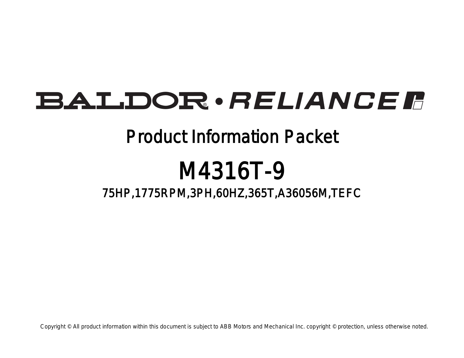 Baldor M4316T-9 Product Information Sheet