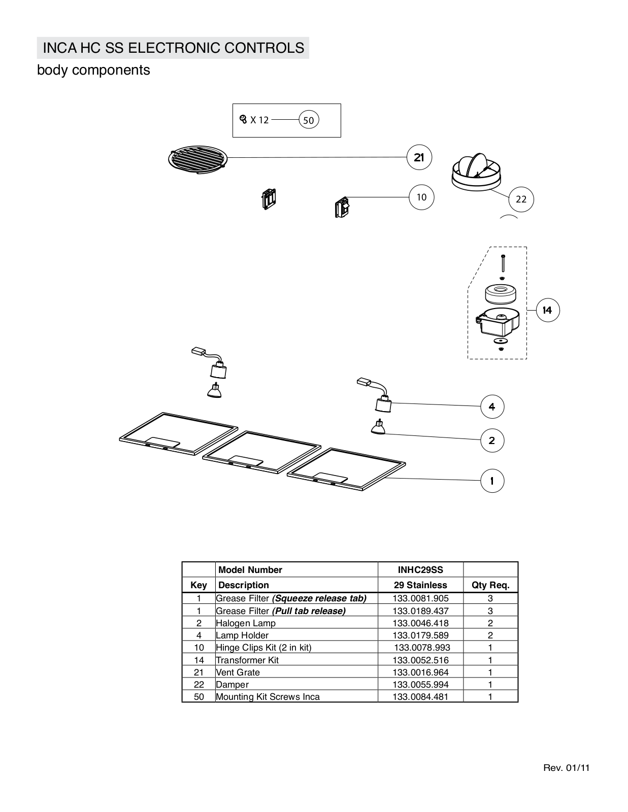 Faber INHC29SS Parts List