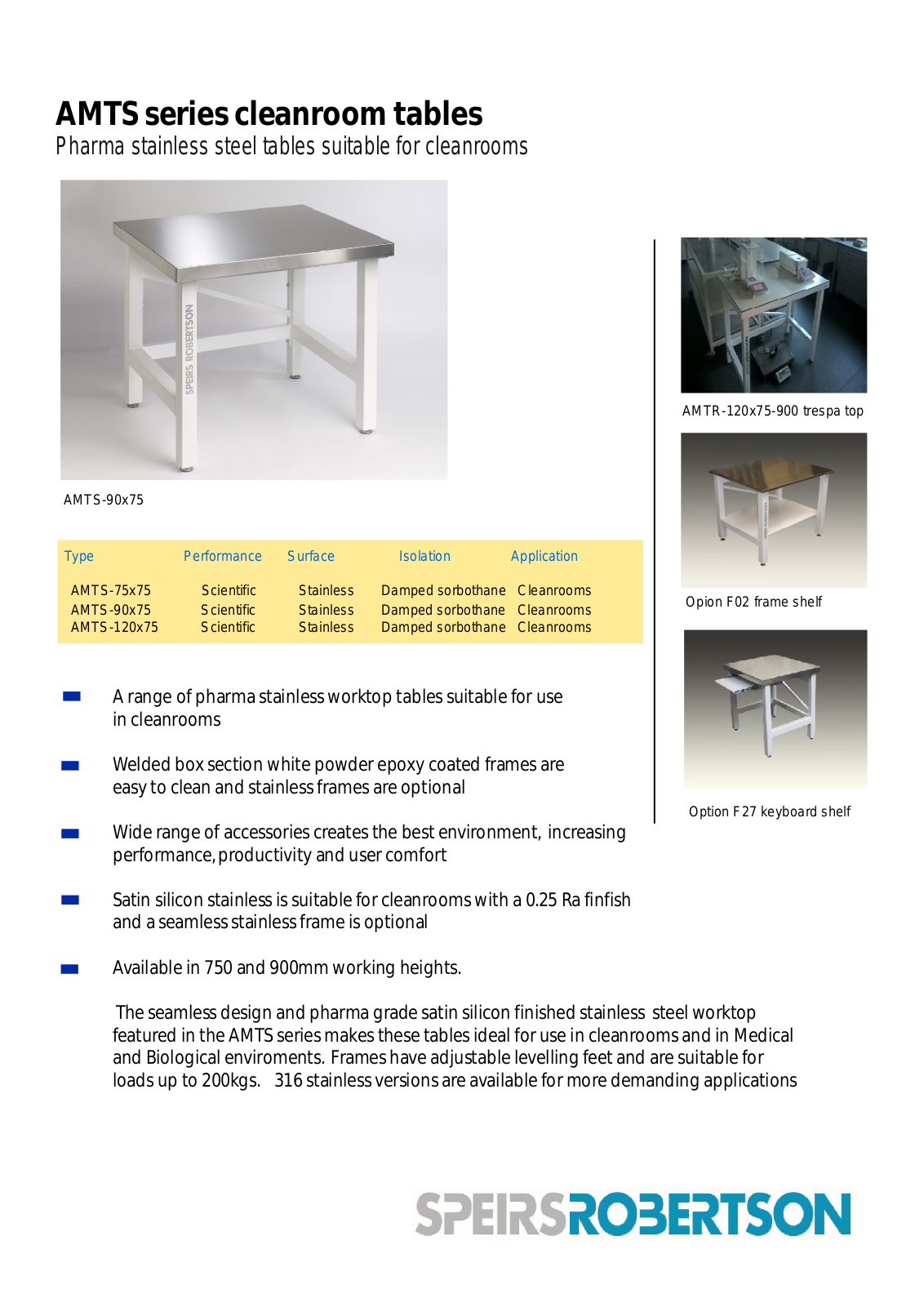Speirs Robertson AMTS-90x75, AMTS-120x75, AMTS-75x75 Data Sheet - ManualMachine.com