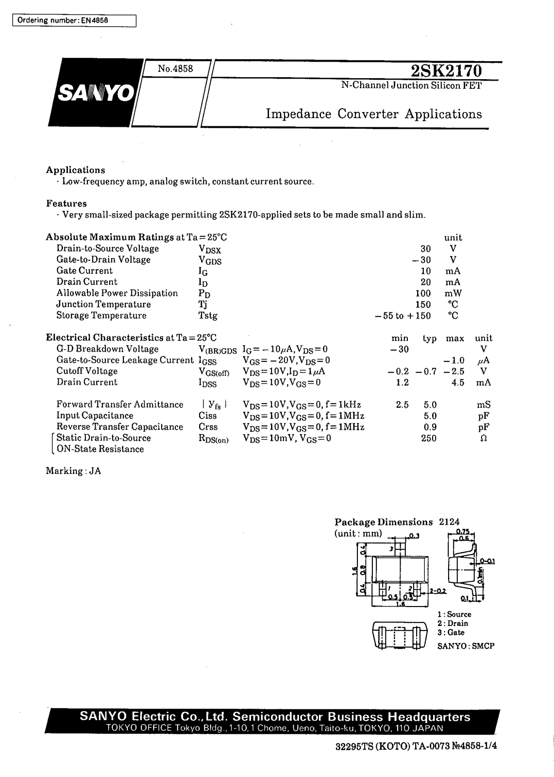 SANYO 2SK2170 Datasheet