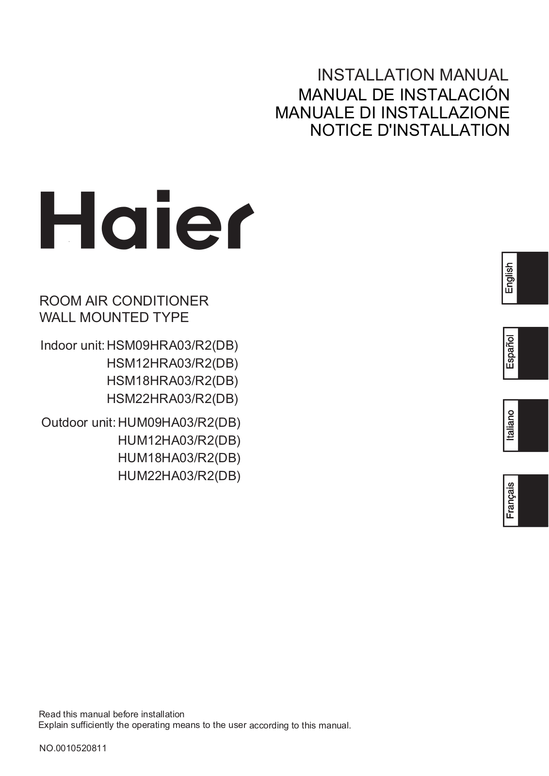 Haier HSM09HRA03/R2, HSM12HRA03/R2 User Manual