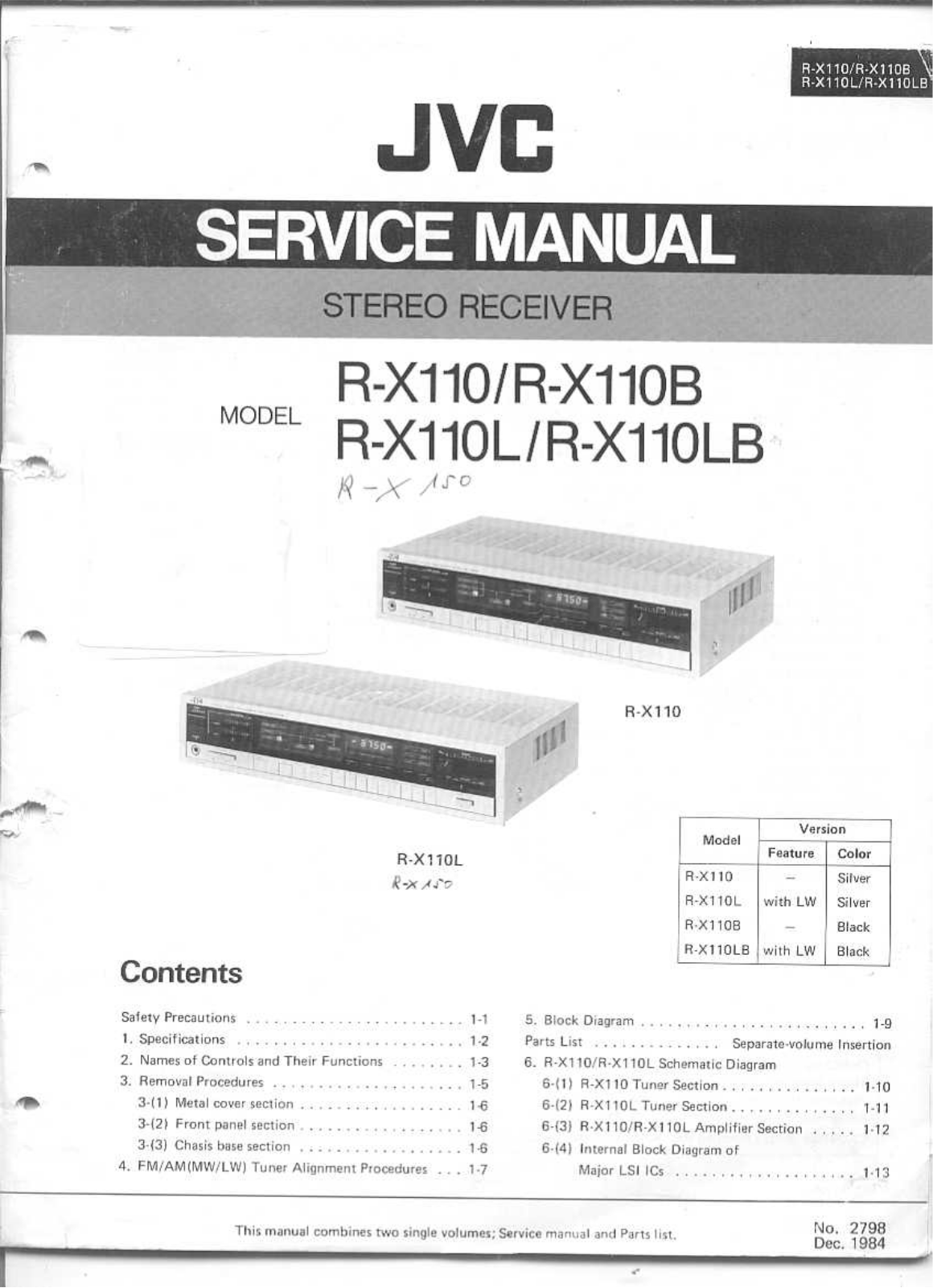 Jvc RX-110-B, RX-110, RX-110-LB, RX-110-L Service Manual