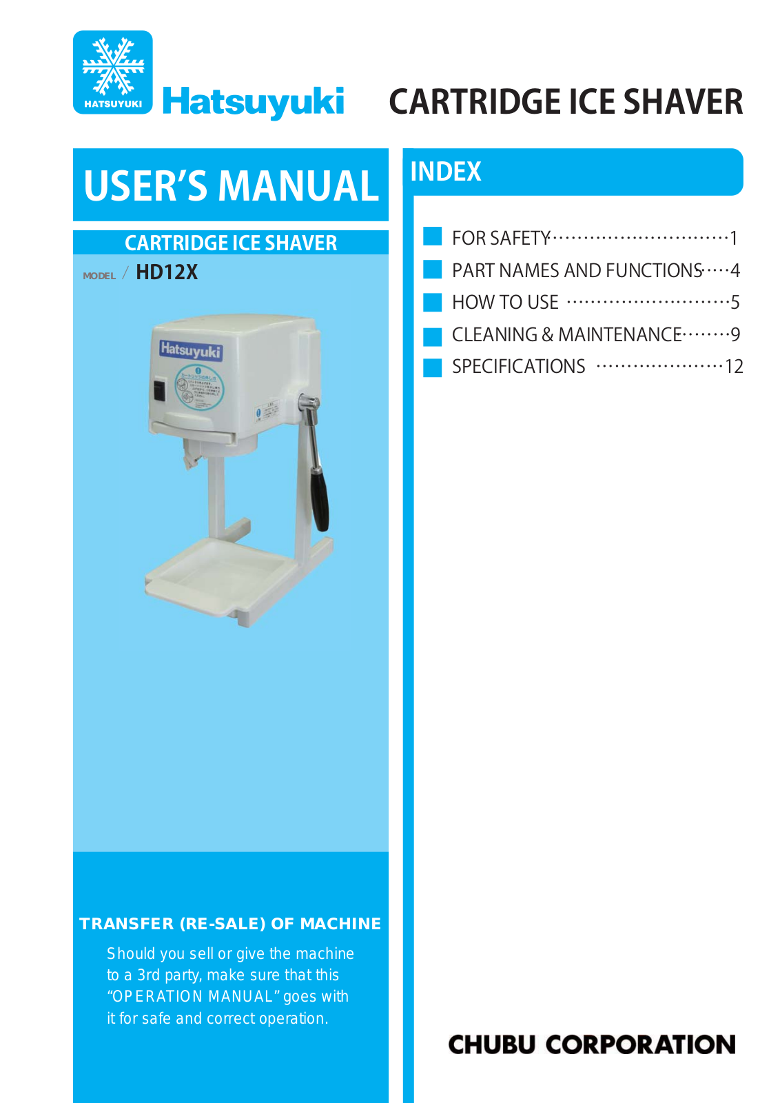 Hatsuyuki HD12X User Manual