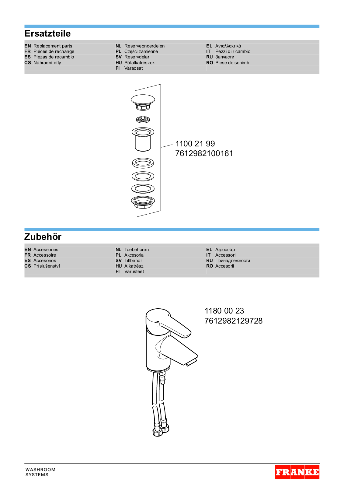 Franke Foodservice ANMW190R Parts List