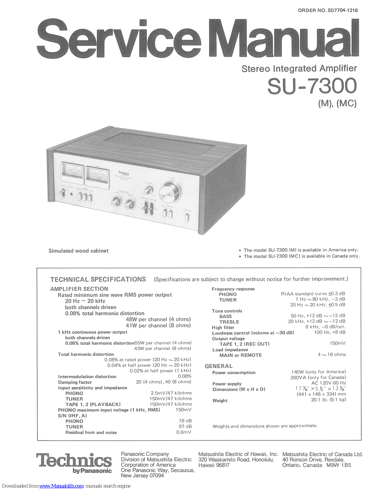 Technics SU-7300, SU-7300(M), SU-7300(MC) Service Manual