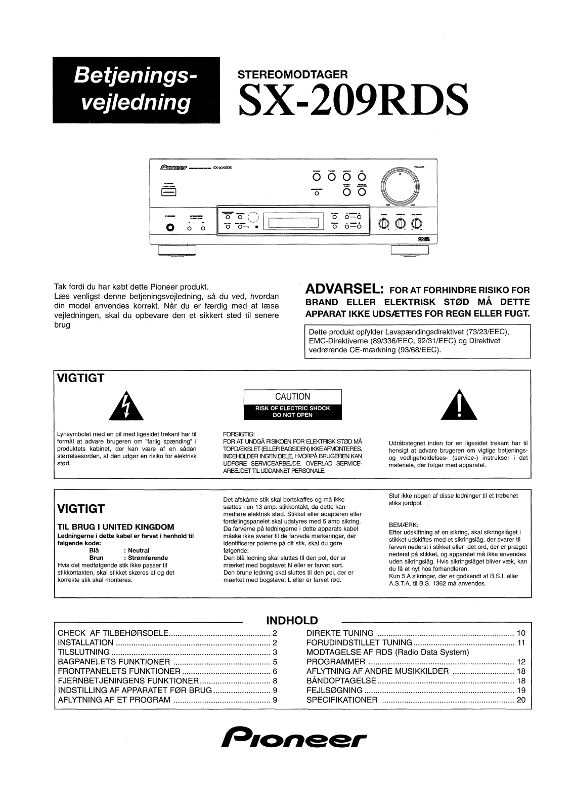 Pioneer SX-209RDS User manual