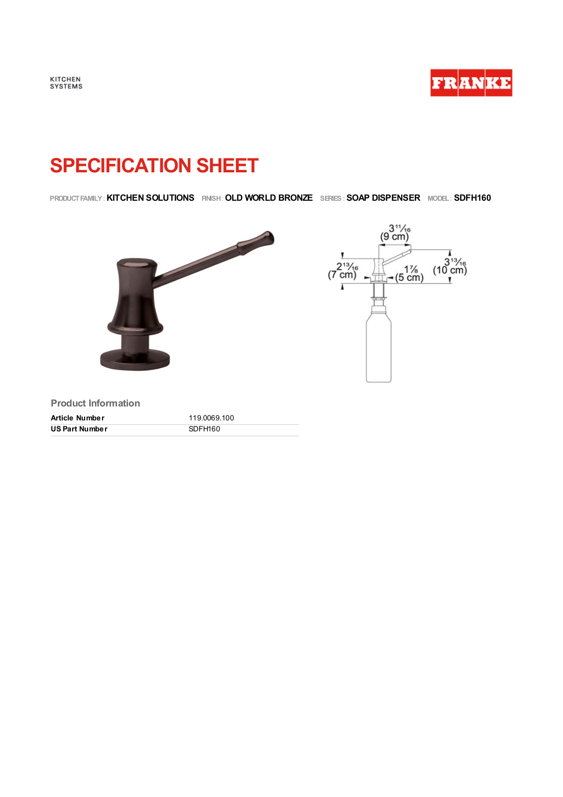 Franke Foodservice SDFH160 User Manual