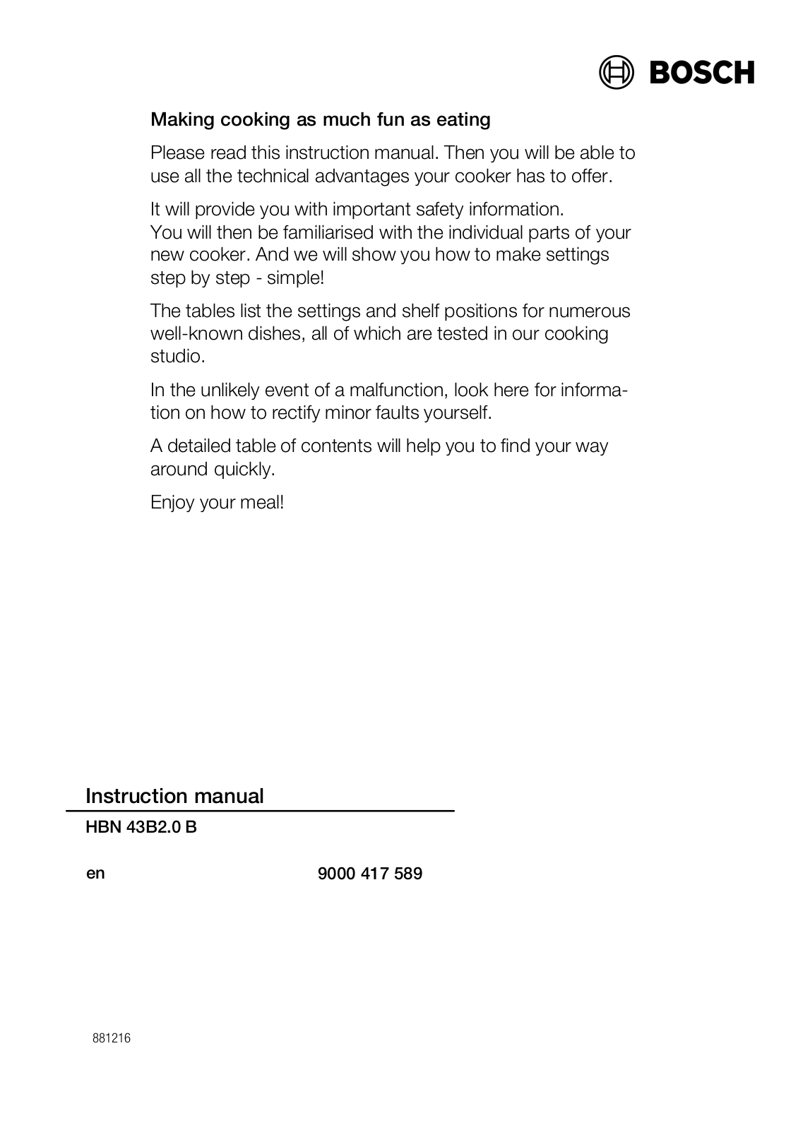 Bosch HBN43B260B, HBN43B250B User Manual