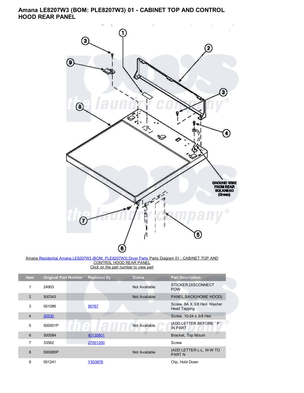 Amana LE8207W3 Parts Diagram