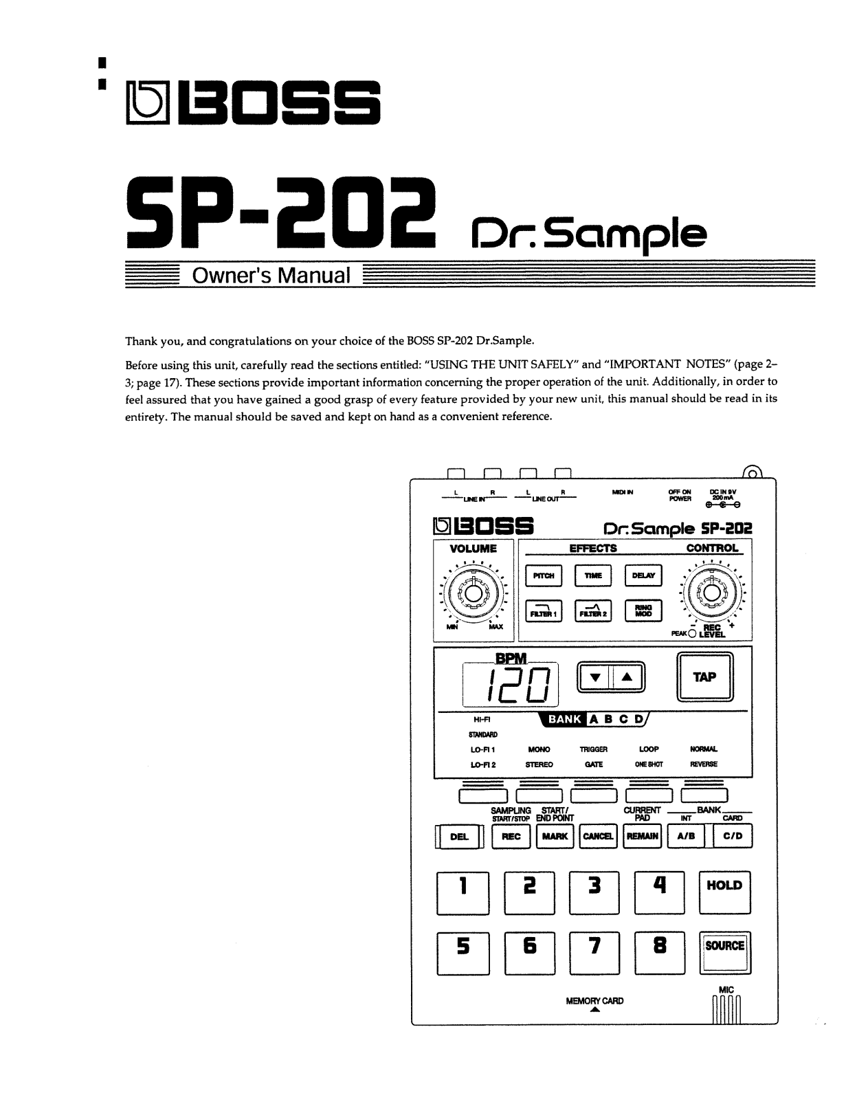 Roland Corporation SP-202 Owner's Manual