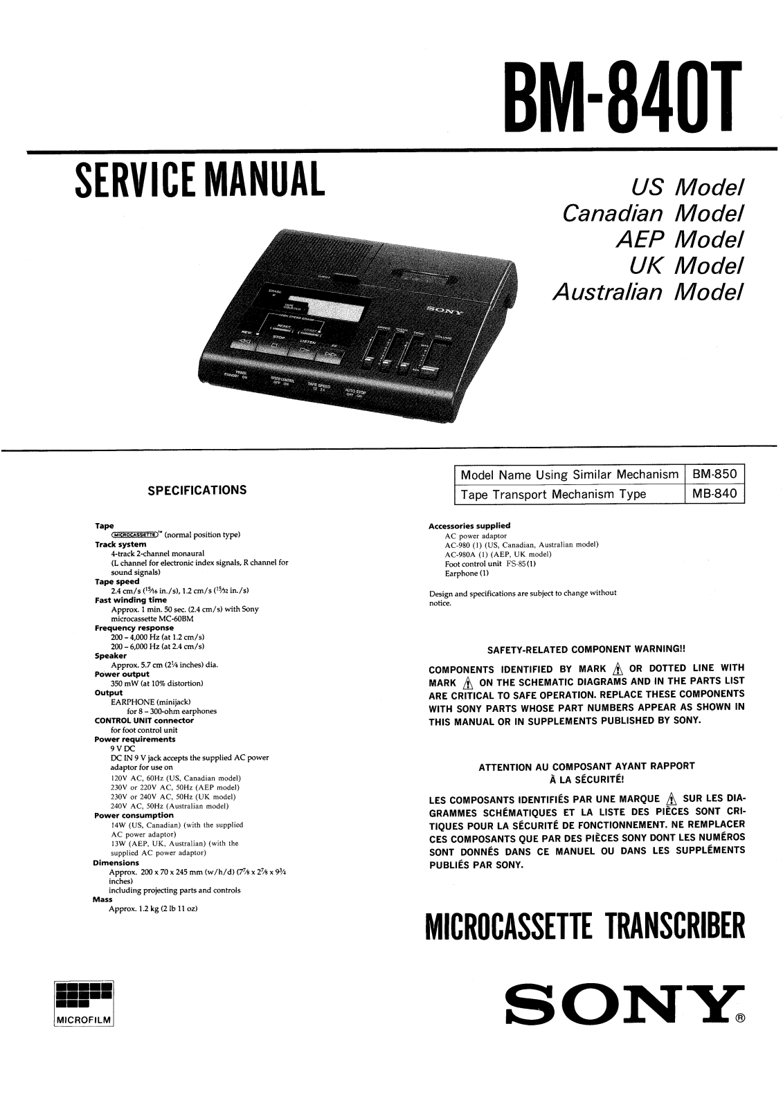 Sony BM-840-T Service manual