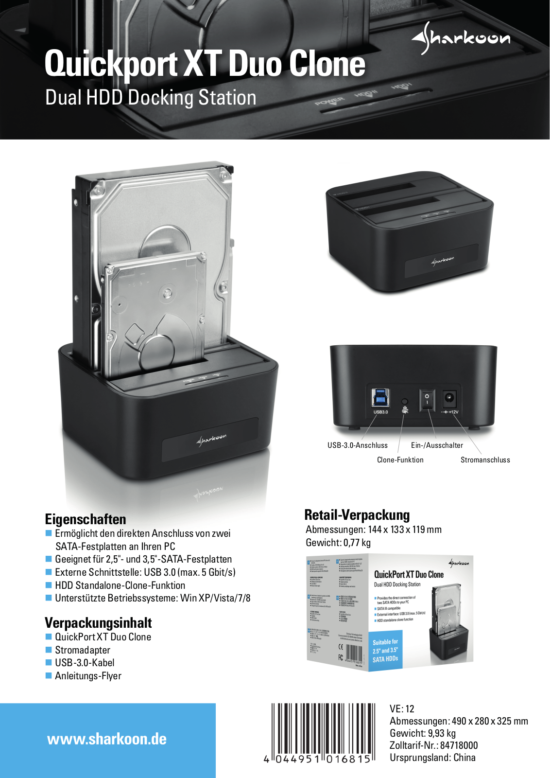 Sharkoon Quickport XT Duo User Manual