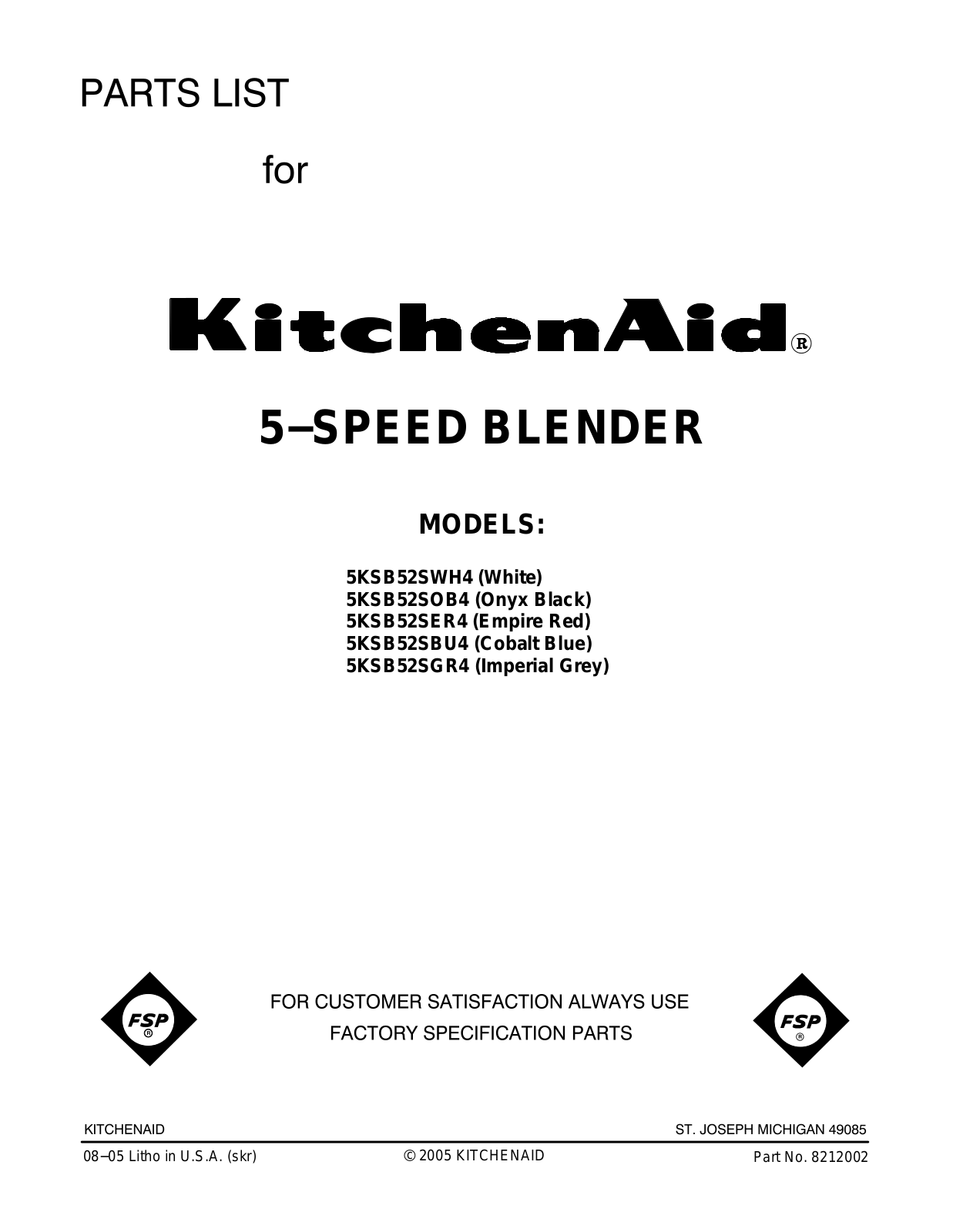 Kitchenaid 5ksb52sbu4, 5ksb52sob4, 5ksb52swh4, 5ksb52sgr4, 5ksb52ser4 Installation Template