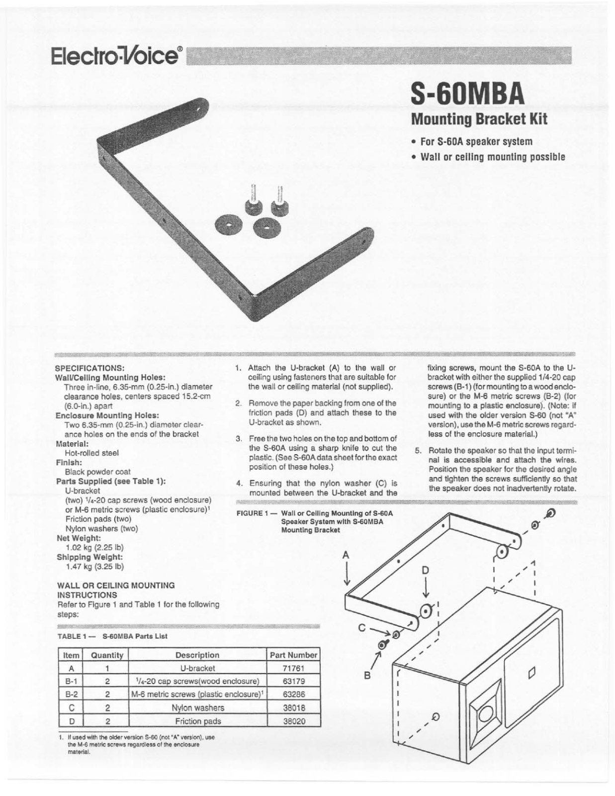 Electro-voice S-60MBA DATASHEET